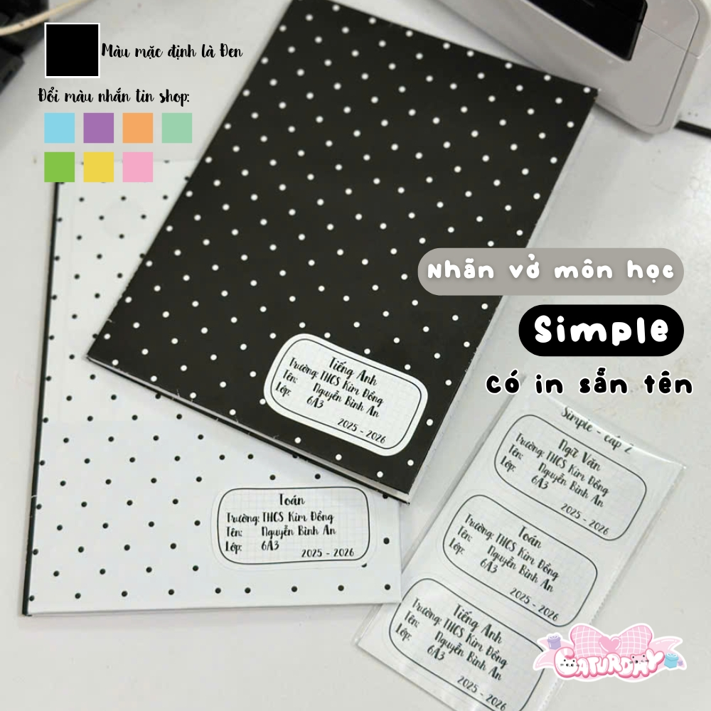 Giấy bao tập Chấm bi, Nhãn vở Simple in theo yêu cầu