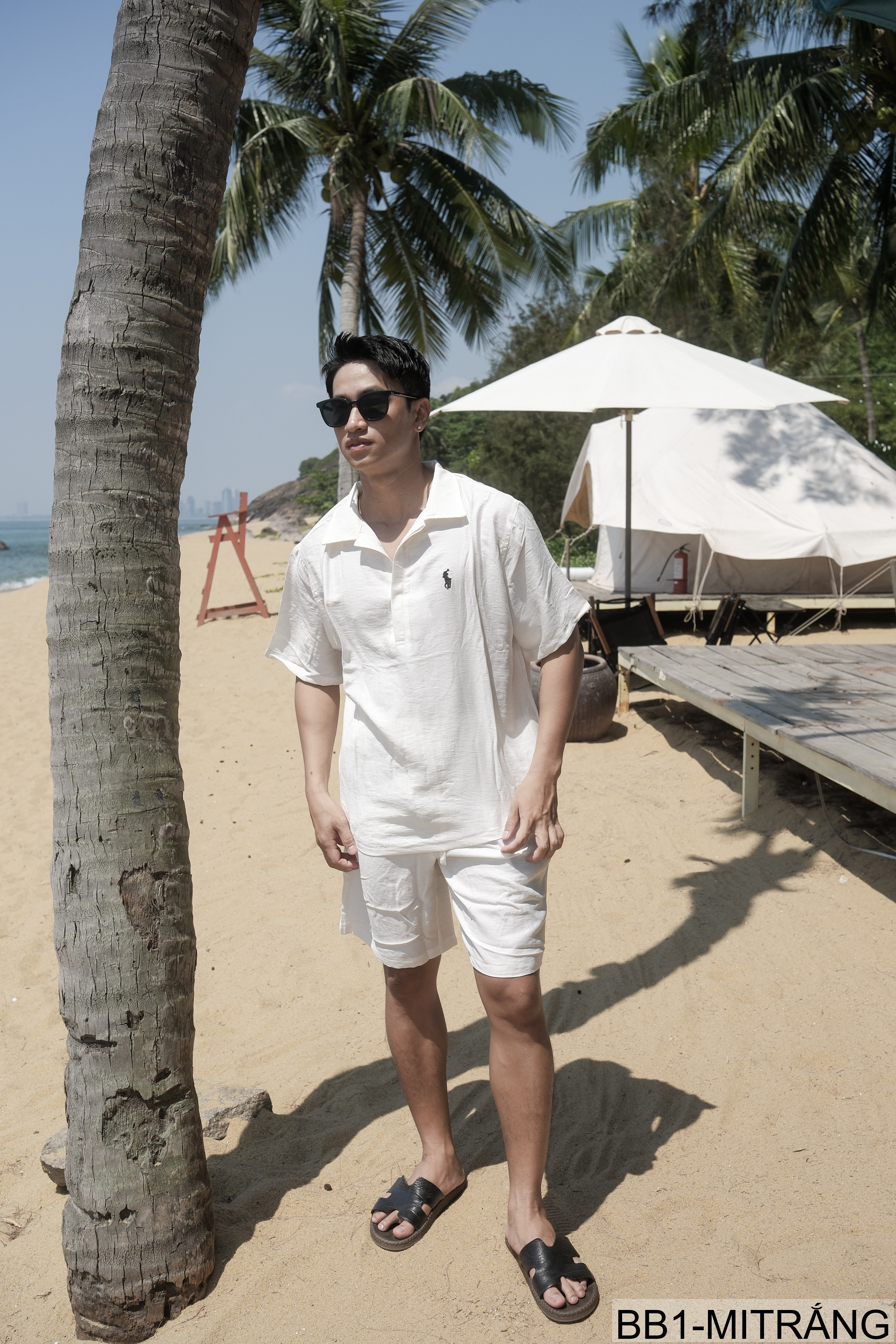 BB1 - Bộ đồ nam 2 món phong cách cực, áo sơ mi ngắn tay + quần short, chất liệu cotton thoáng mát, 3 màu Mi Trắng - Xanh Đậm - Đen_thumbnail_6