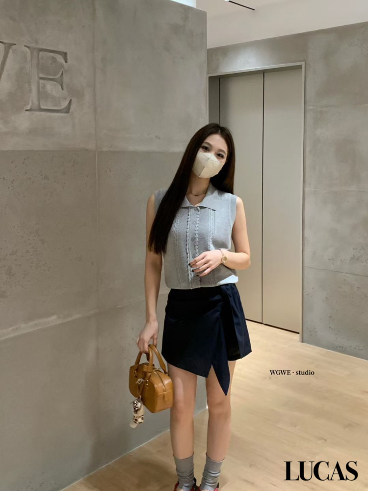 Chân váy dáng A ngắn vạt chéo xếp ly buộc vạt 1 bên_thumbnail_1