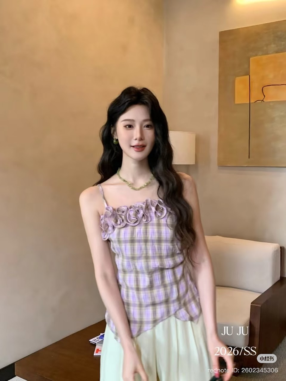 Lucas - Áo sơ mi 2 dây caro bèo hoa viền ngực JUJU