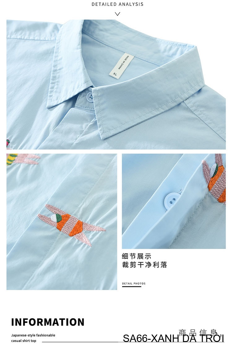 SA66 - Áo sơ mi nam ngắn tay thêu cá kiểu Nhật, cotton 100%, form rộng thoải mái, phong cách tươi mới_thumbnail_16