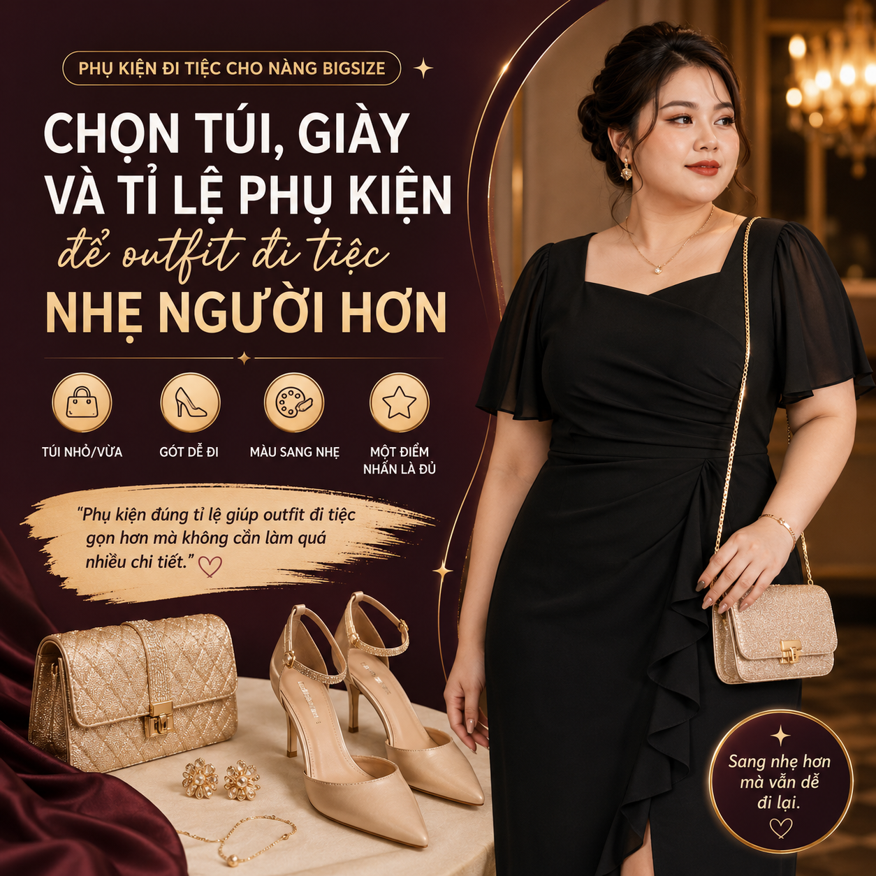 Phụ Kiện Cho Nàng Bigsize Đi Tiệc: Túi, Giày, Tỉ Lệ Gọn Dáng