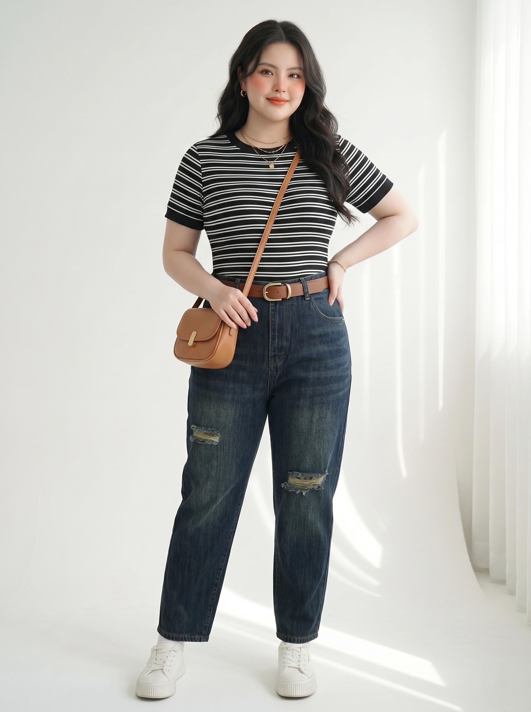Quần Jean Baggy Túi Thêu Bigsize Lưng Cao Gọn Đùi - Xanh Đậm - Vừa 55-90kg - V-QJ5005