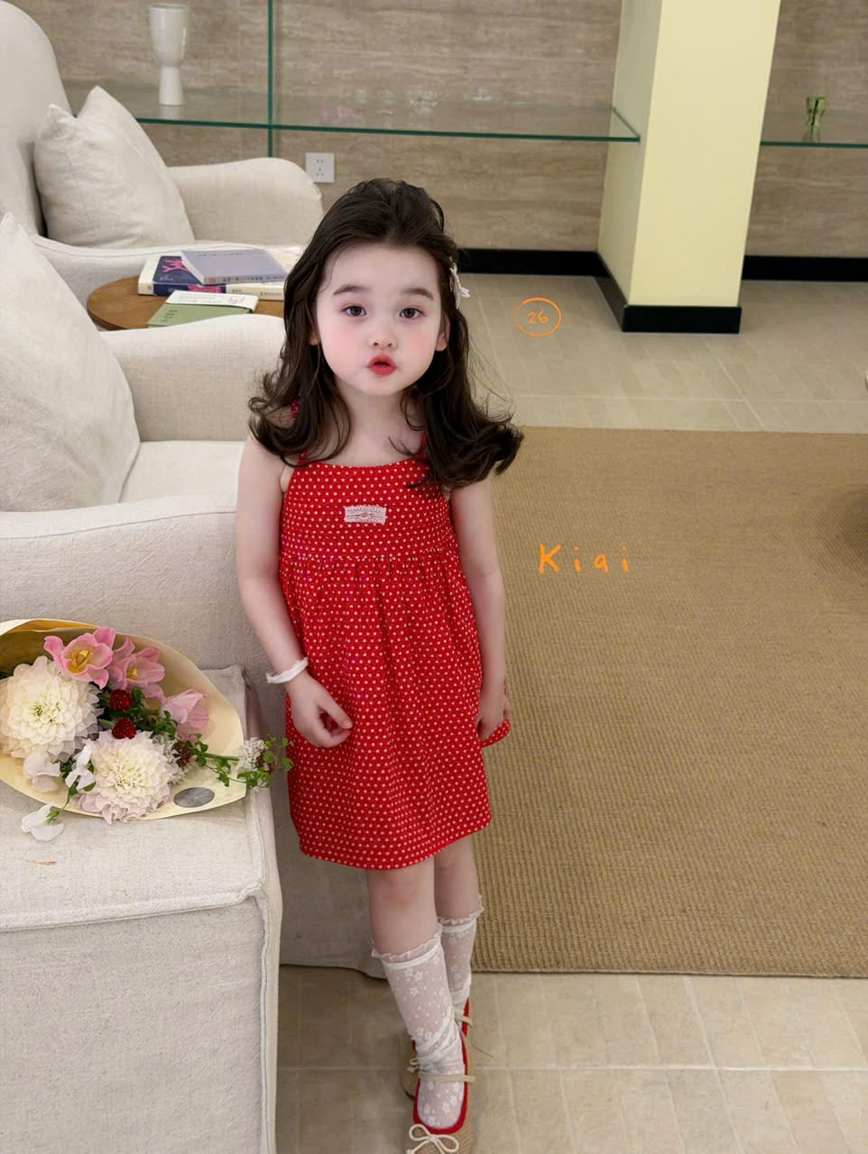 KA13 - Váy 2 dây đỏ chấm bi hãng Kiai