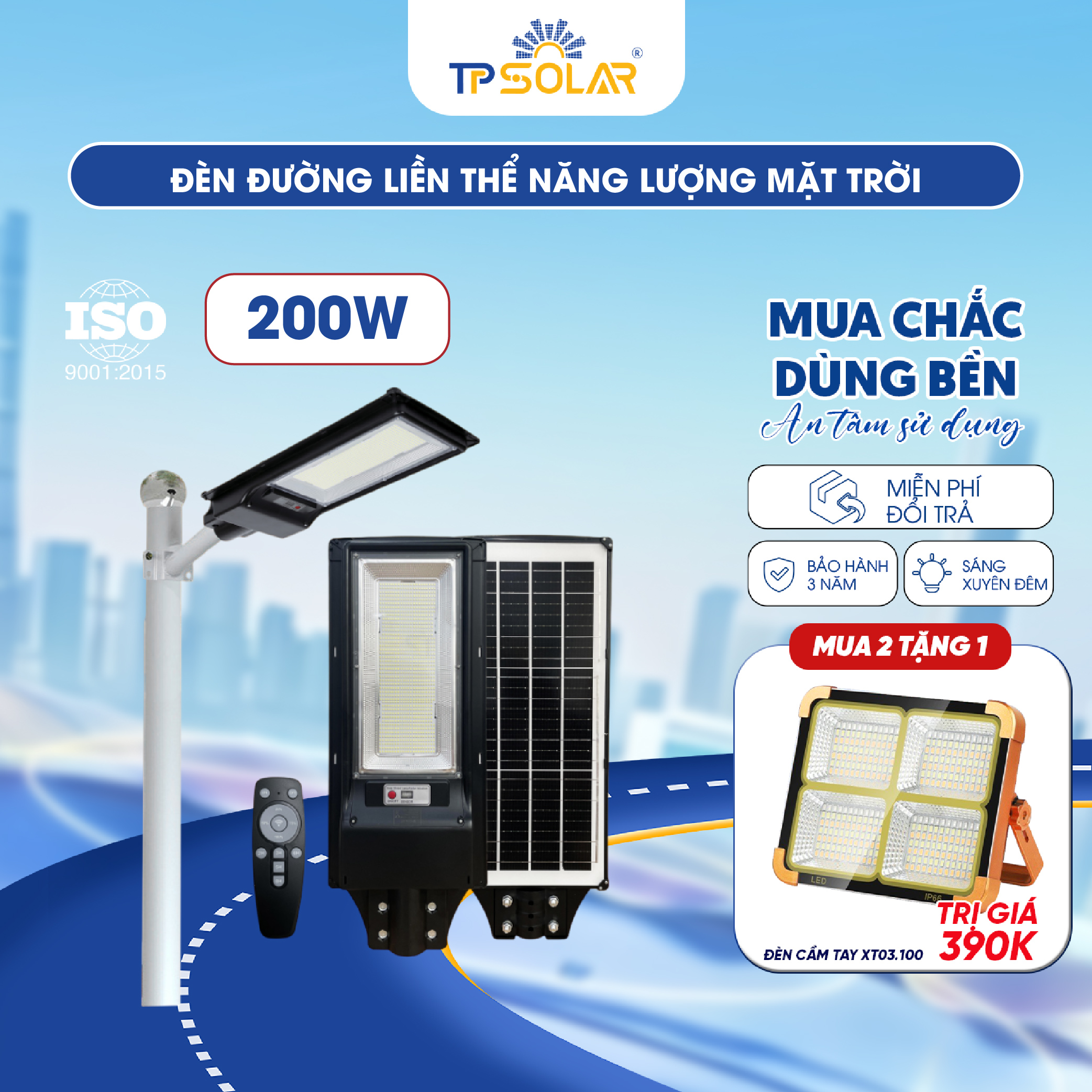Đèn đường liền thể năng lượng mặt trời (TP.LT01.200)