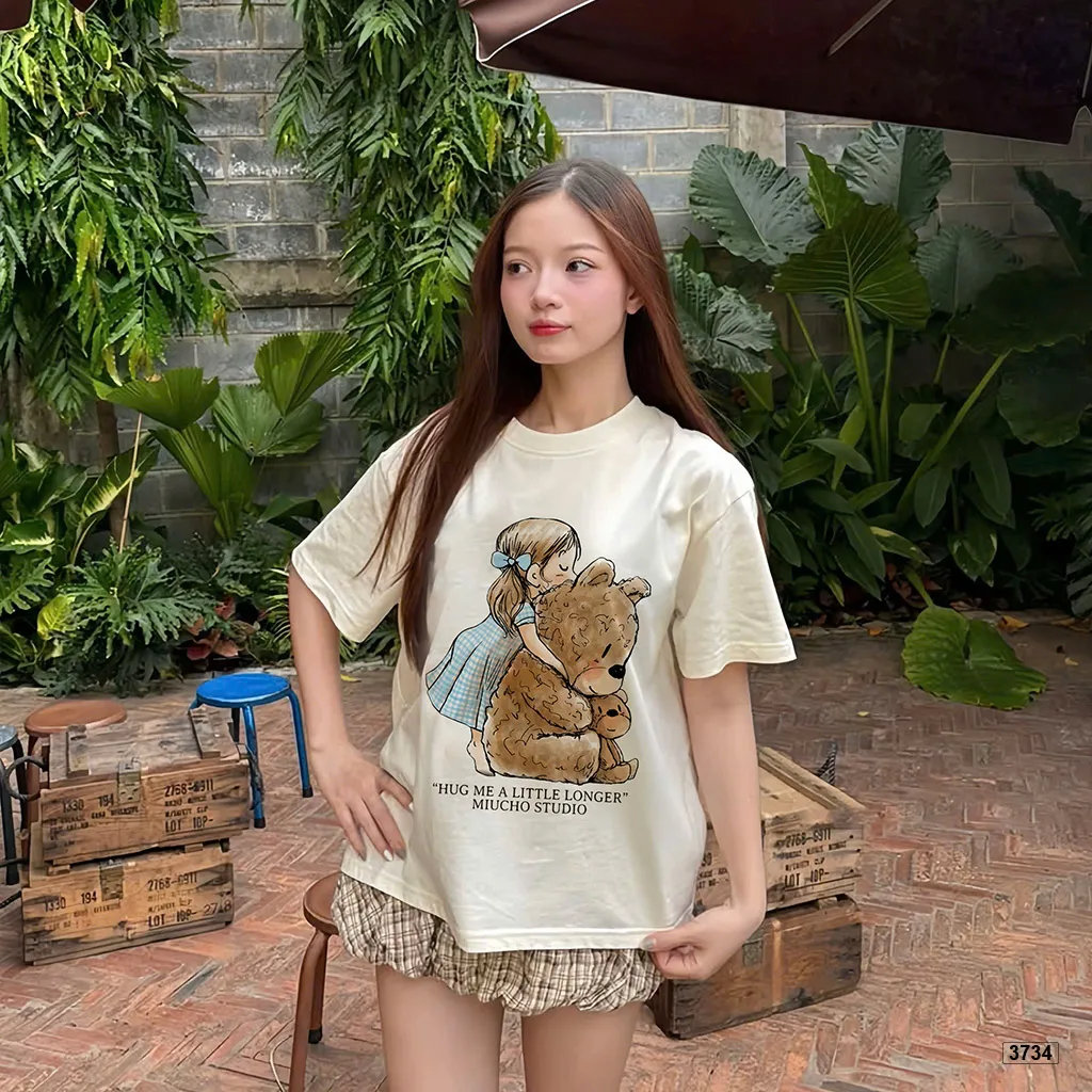Áo thun boxy nữ phong cách dễ thương hoạt hình gấu Miucho 3734_thumbnail_2