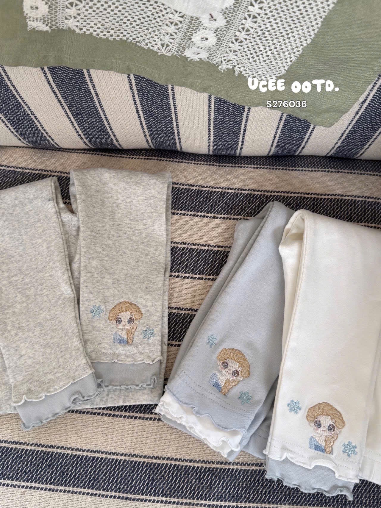 UC35 - Leging trơn hoạ tiết thêu Elsa 2 màu xanh tắng