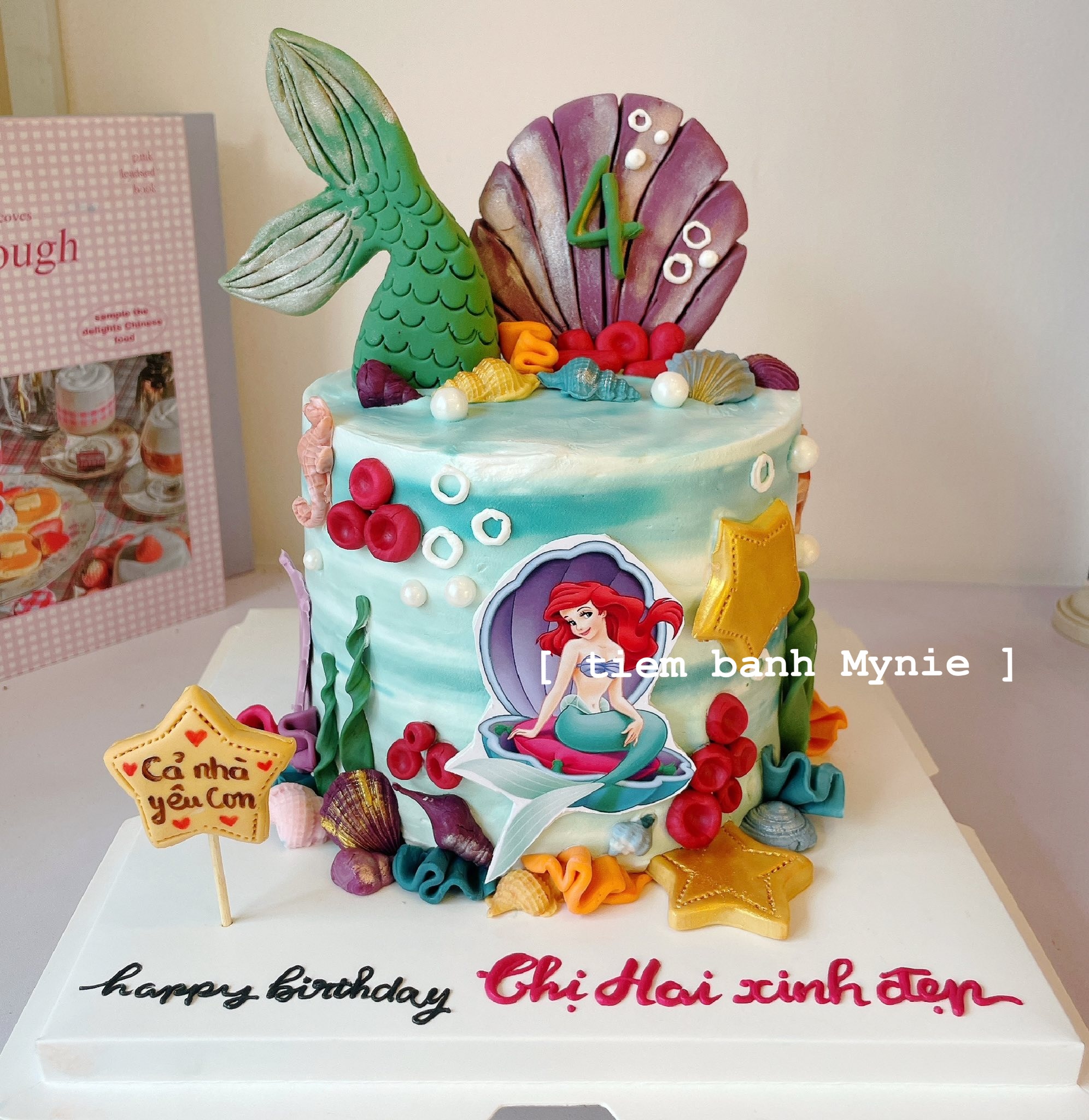 Bánh thôi nôi, đầy tháng bé gái, chủ đề đại dương và nàng tiên cá