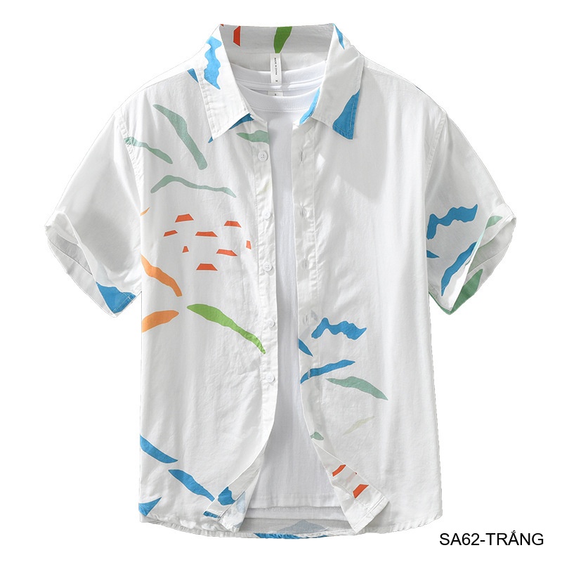 SA62 - Áo Sơ Mi Nam Tay Ngắn Phong Cách Nhật Bản In Hình Nghệ Thuật Chất Cotton Thoáng Mát_thumbnail_9