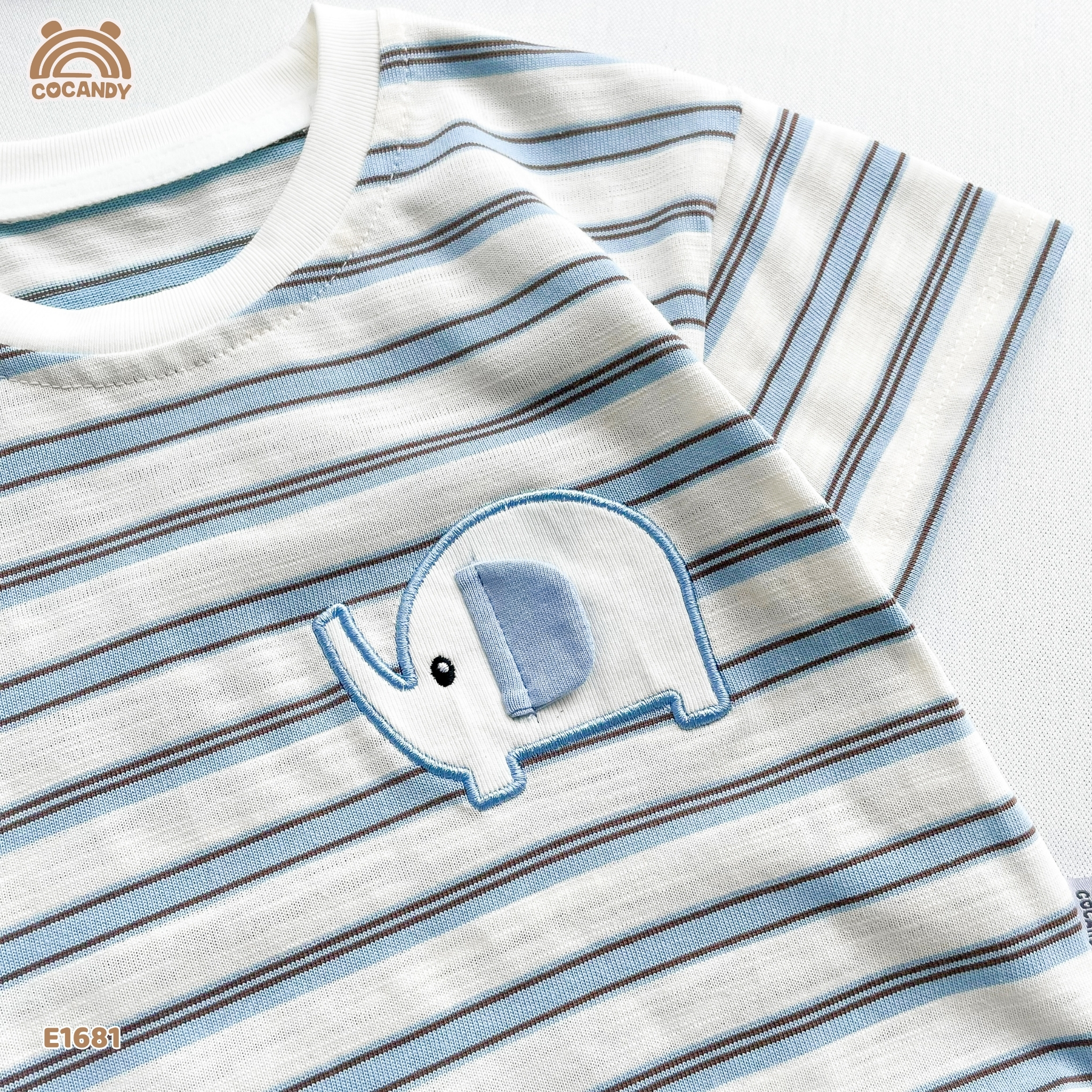 Áo cộc cotton kẻ XANH hình voi_thumbnail_3