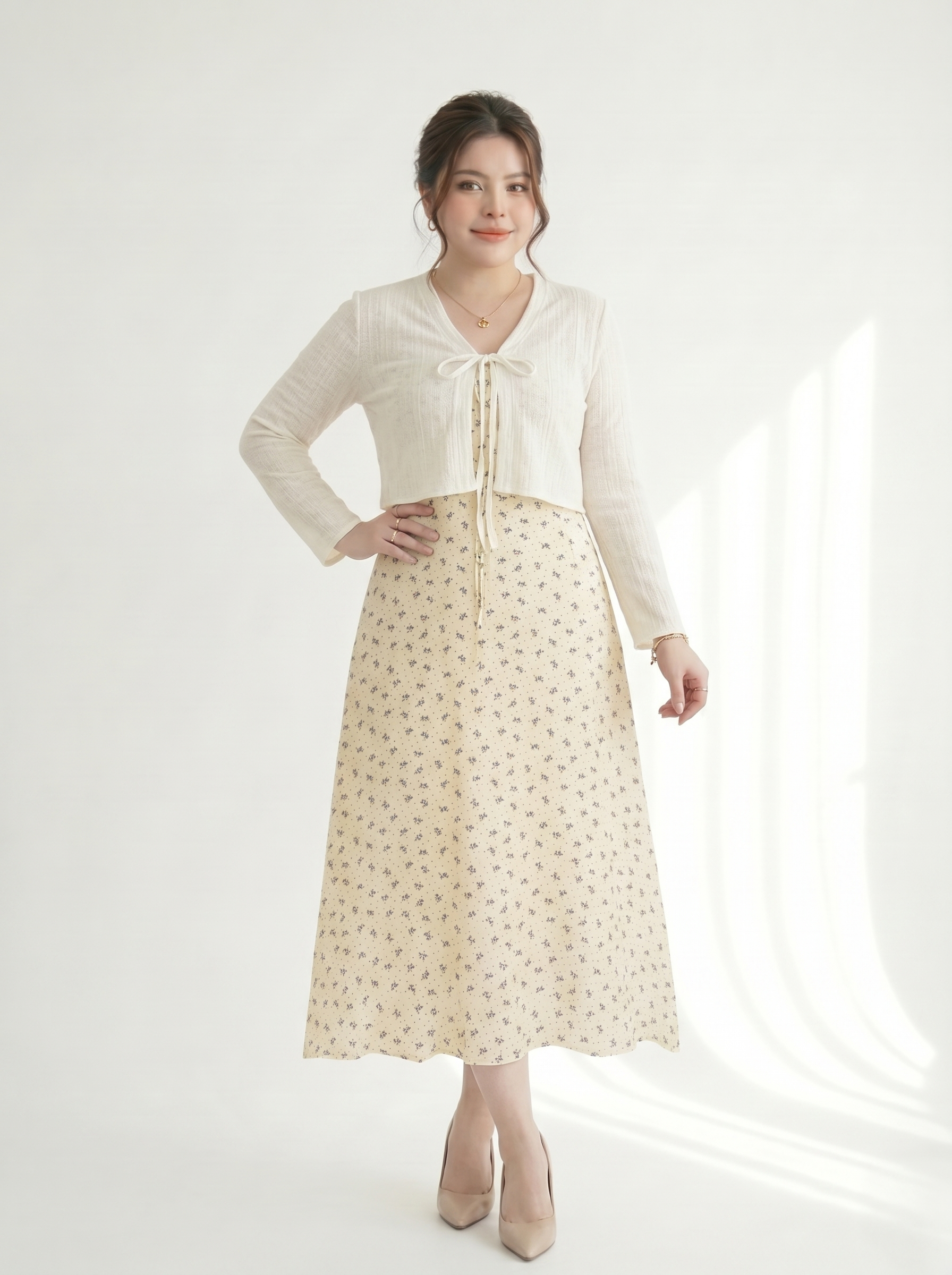 BIGSIZE NỮ - Sét đầm dây kèm áo khoác dành cho nàng béo V-SET014