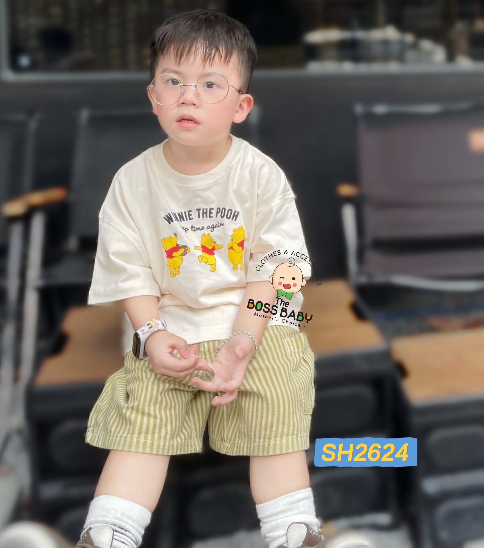 Set bộ linen xước be kẻ vàng gấu Pooh_thumbnail_1