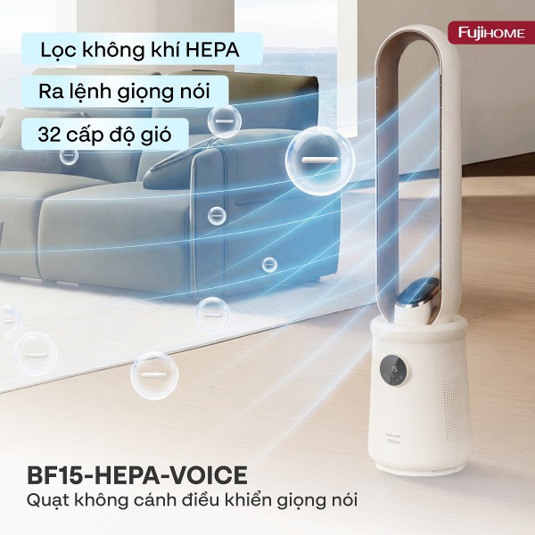 Quạt không cánh thông minh, ra lệnh giọng nói, tích hợp lọc không khí cao cấp Fujihome Luxury BF15-HEPA-VOICE (Màu trắng)_thumbnail_1