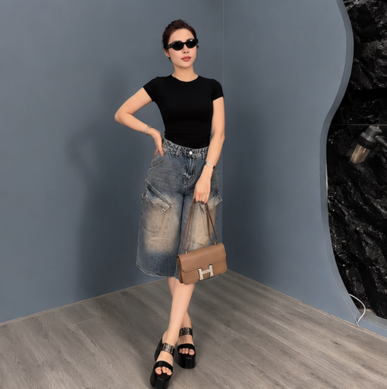 Set Áo thun trơn basic + Quần short jean_thumbnail_3