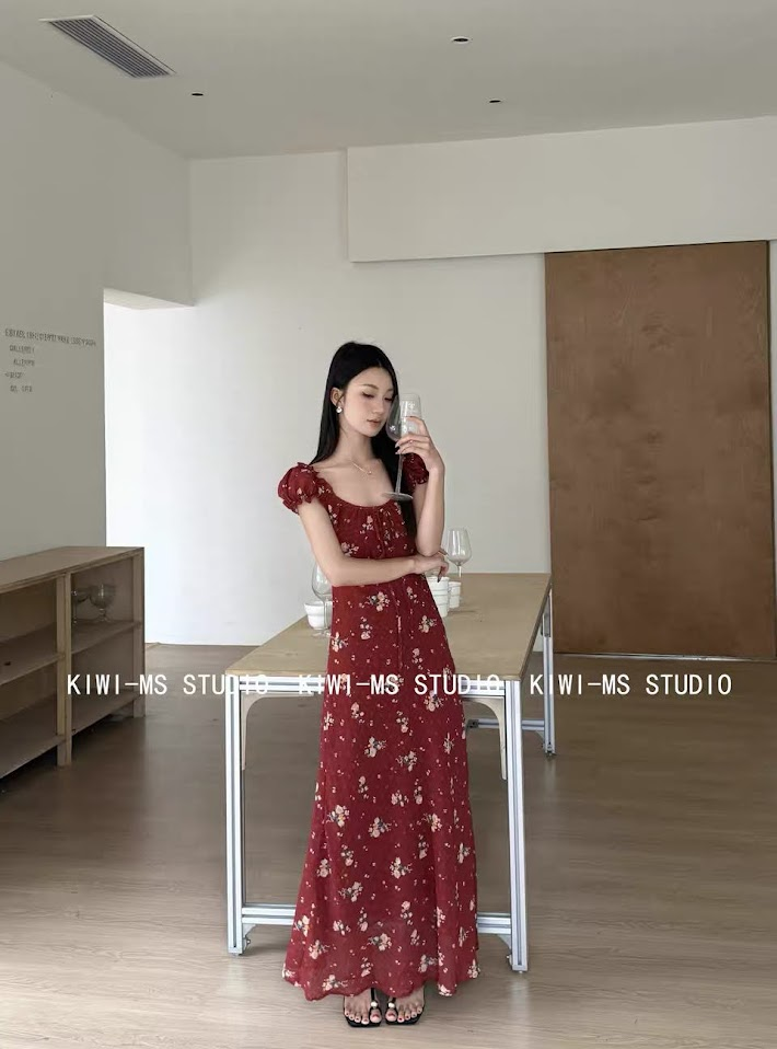 Lucas - Váy hoa cổ tròn rộng cộc tay dáng xòe maxi KIWWI_thumbnail_2