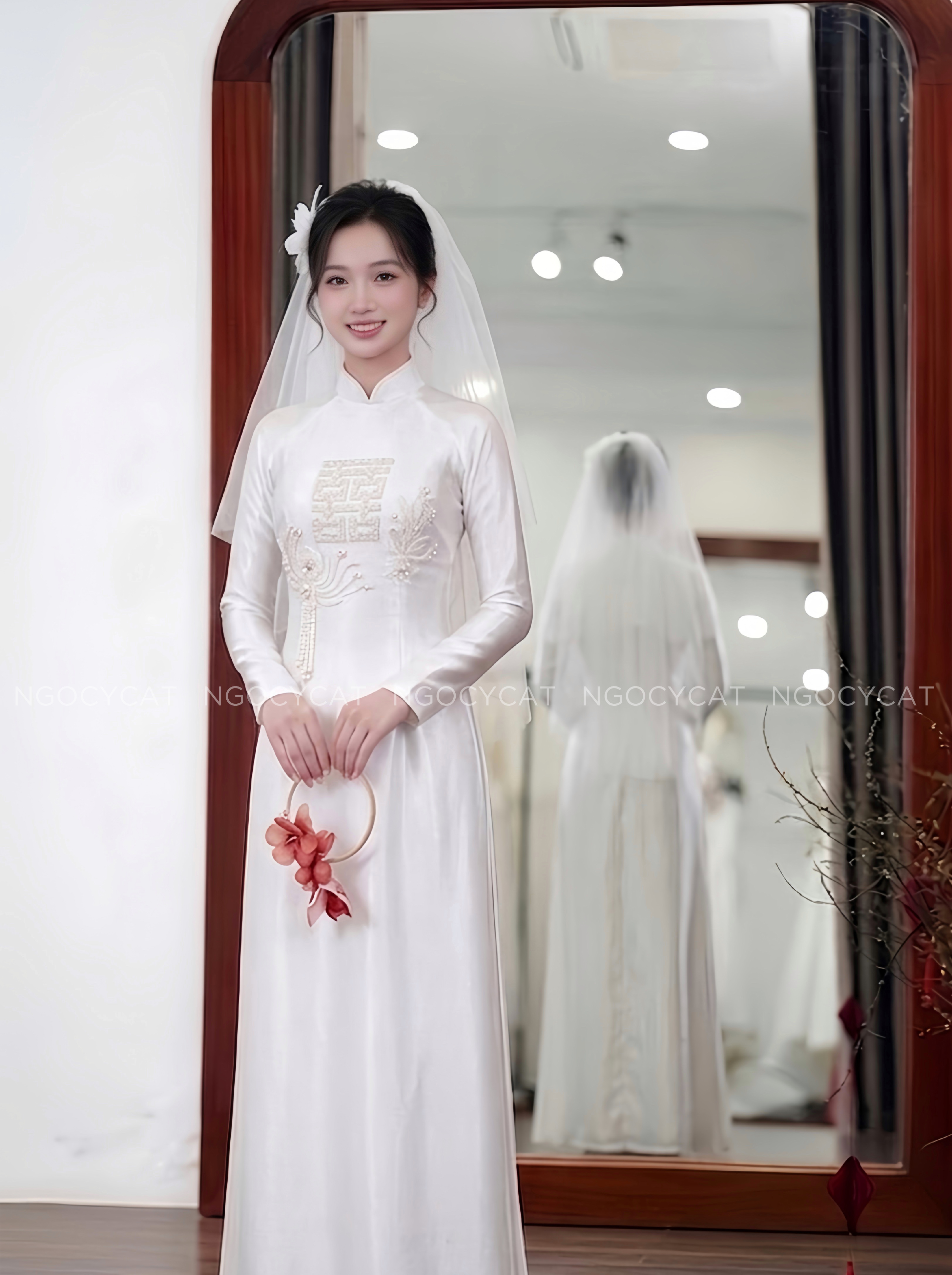 Áo Dài Dâu Rể Trắng Hỷ Vuông Lưu Sa_thumbnail_2