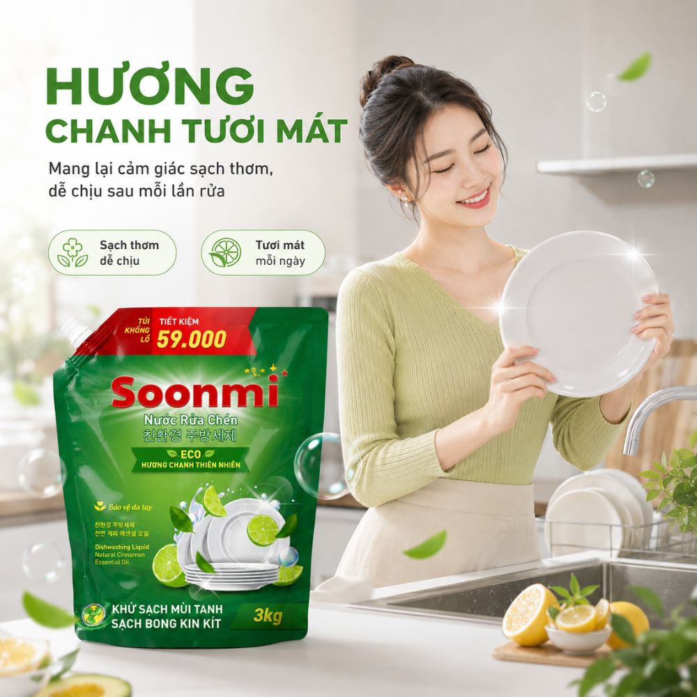 1 Thùng 3 Túi Nước Rửa Chén Soonmi Hương Chanh 3kg_thumbnail_6