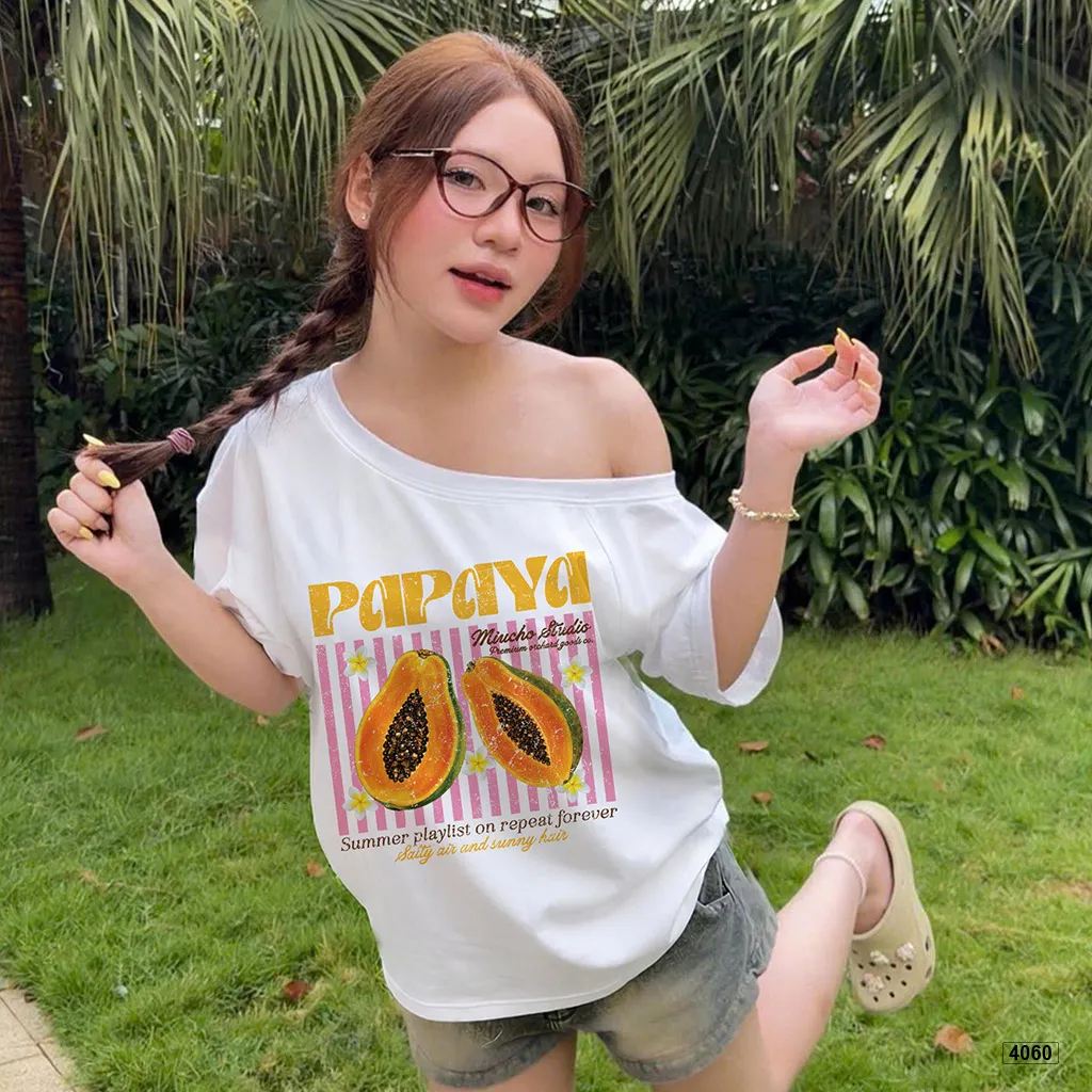 Áo thun nữ form rộng lệch vai Summer vibe Miucho 4060_thumbnail_2