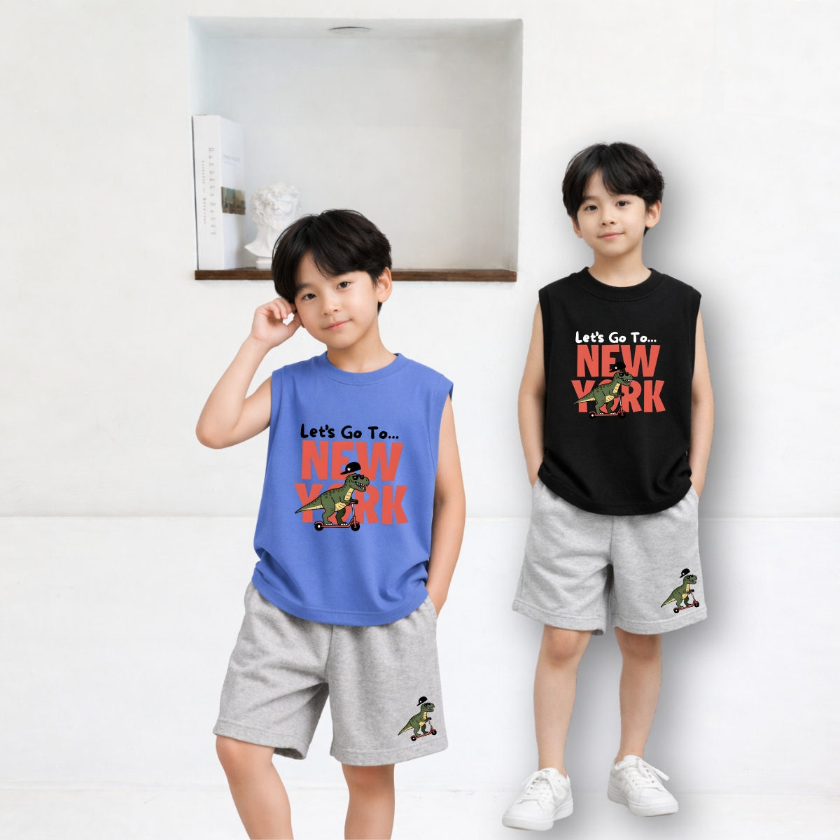 Set bộ bé trai in hình Khủng Long New York size từ 15-40kg - Loza Kids BL661