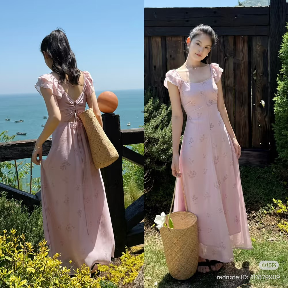 Lucas - Váy hoa nhí cổ vuông tay hến chân xòe dáng dài_thumbnail_5