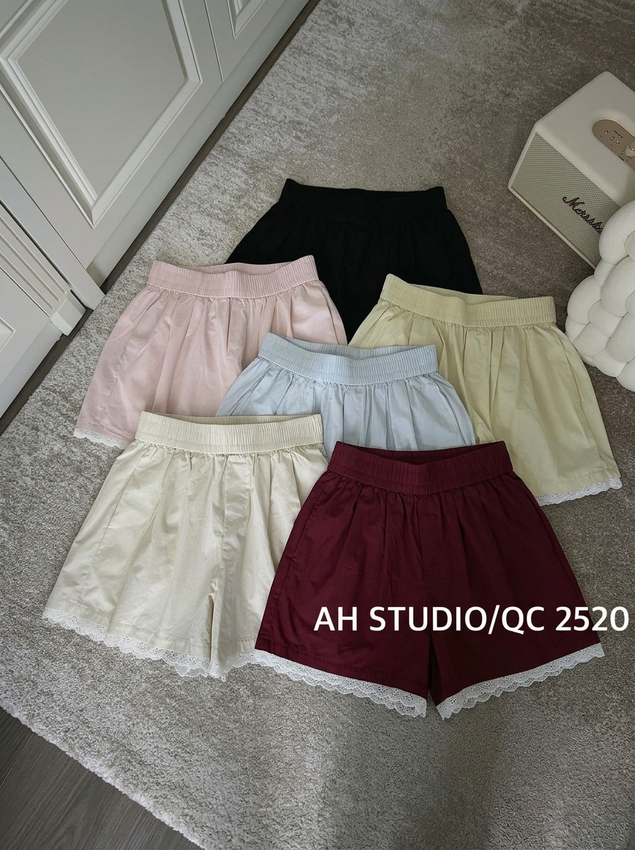 Short Vải Nữ Trơn lưng chun Lai Phối Ren PH.193 (B) (0687)