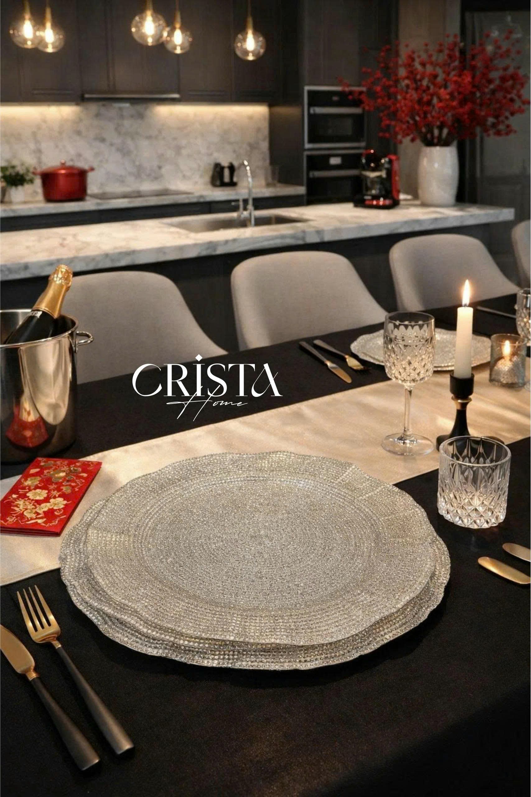 Bộ 2 đĩa thủy tinh CRISTA HOME Tròn hoa đào 34 + 30 cm, 60225_thumbnail_4
