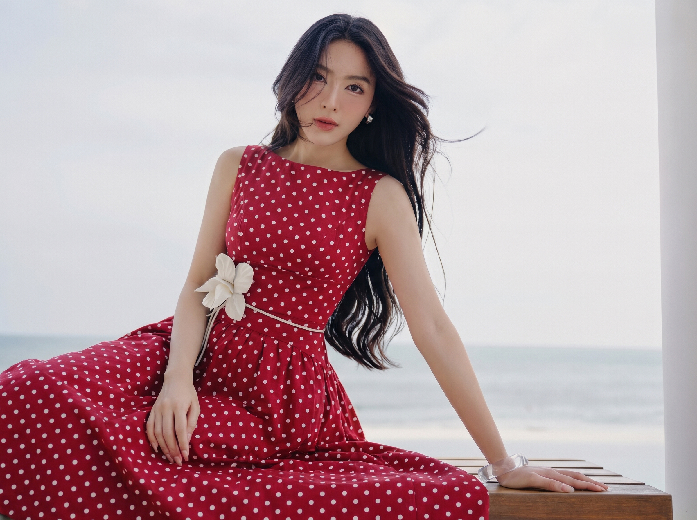 Đầm maxi chấm bi 26202 đỏ