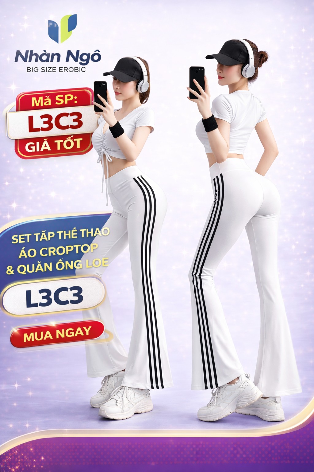 Set Tập Yoga, Gym Nữ Croptop Rút Dây Và Quần Ống Loe Cạp Cao mã L3C_thumbnail_1