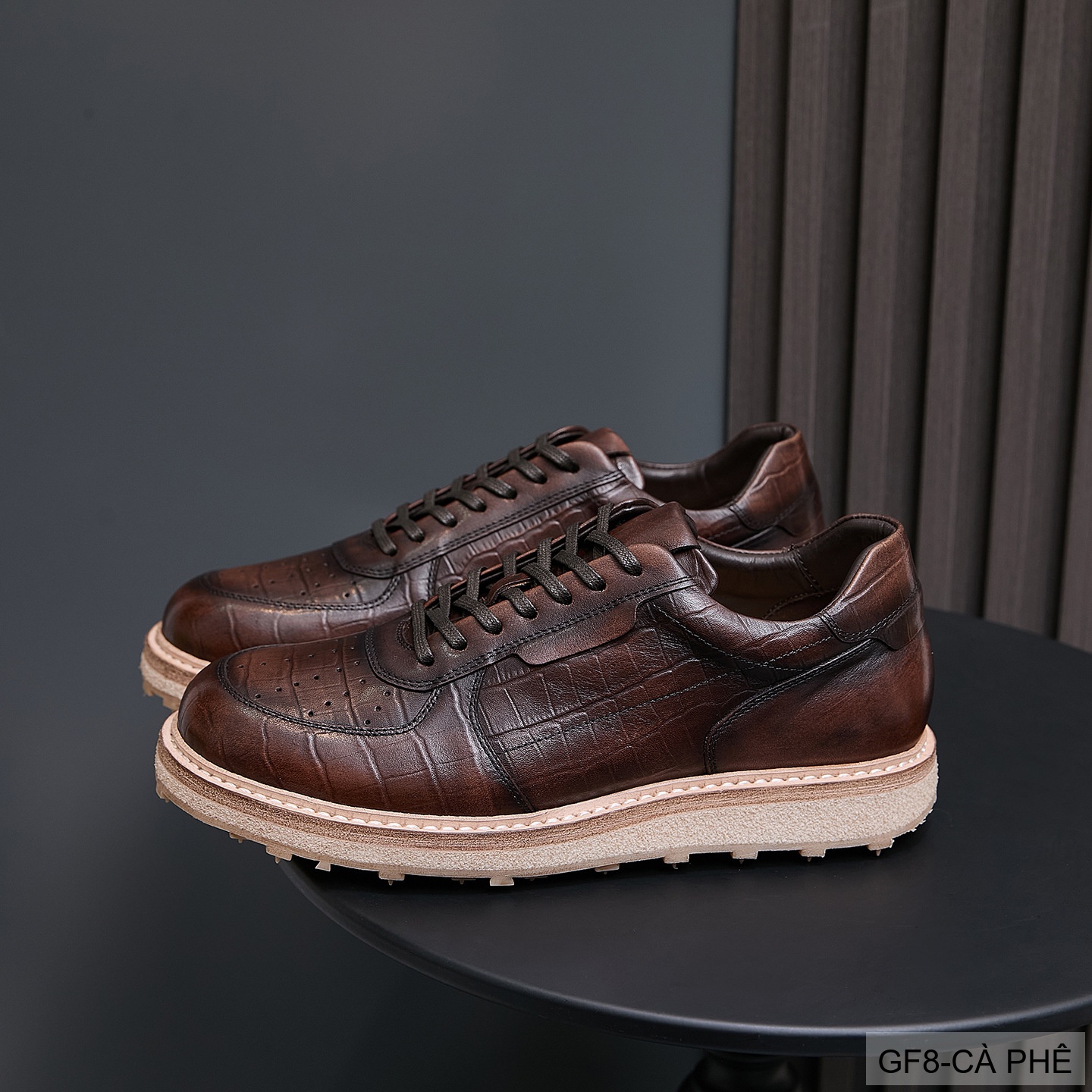 GF8 - Giày thể thao nam cổ thấp da bò họa tiết cá sấu đế Goodyear phong cách casual_thumbnail_9