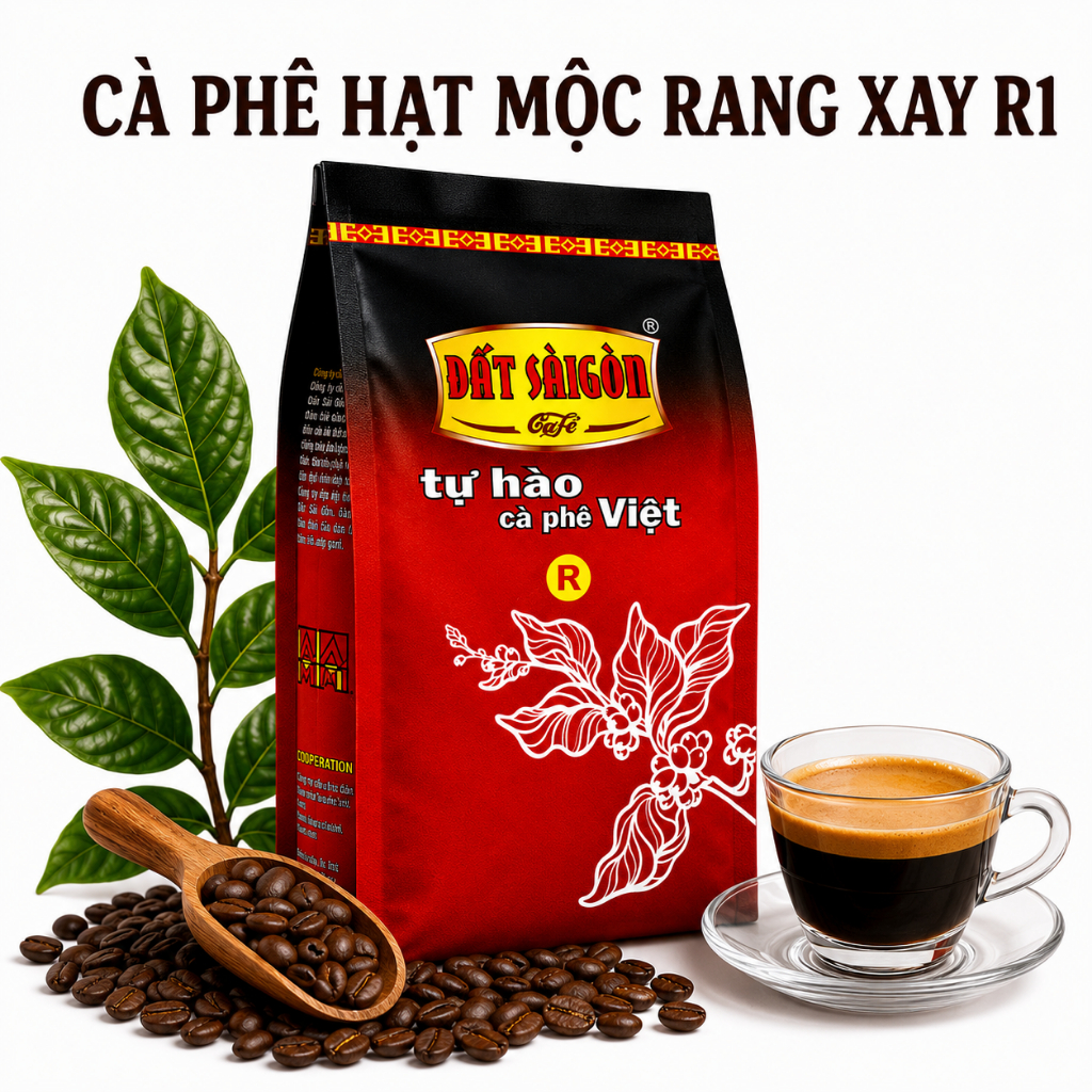 R1- 500g R1 Thành Phần Cà Phê Robusta Sàng Xuất Khẩu 18 ly Rang Đậm Vị, Gu Mạnh