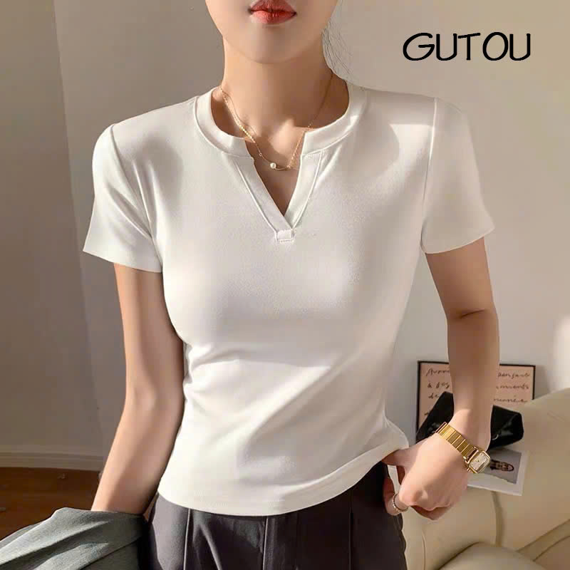 [ GUTOU ] Áo Thun Cổ Xẻ V Soft Chic_thumbnail_2