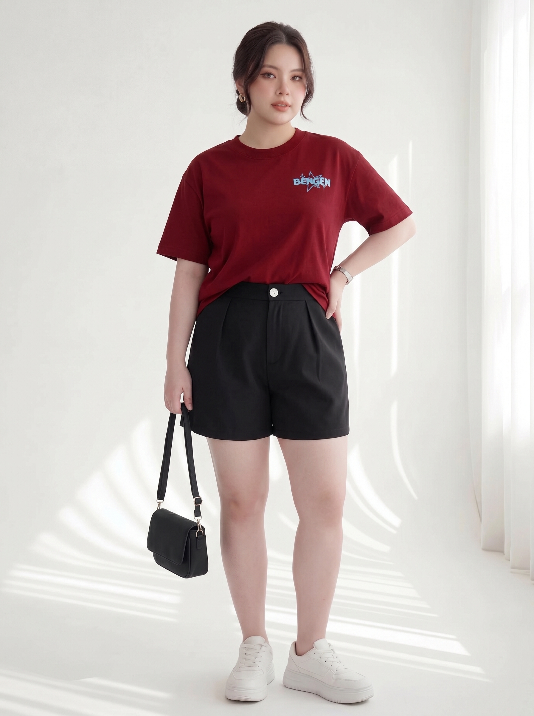 Áo Thun Form Rộng In Ngôi Sao Bigsize Gọn Bụng Bắp Tay - Kem/Hồng/Đỏ - Vừa 55-95kg - V-AK102-2_thumbnail_12