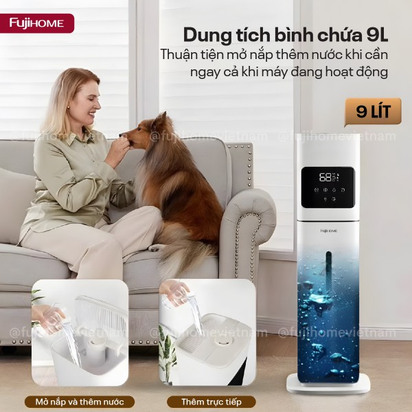 Máy Tạo Ẩm, Xông Tinh Dầu, khử khuẩn UV dung tích lớn Fujihome HM09UV2_thumbnail_4
