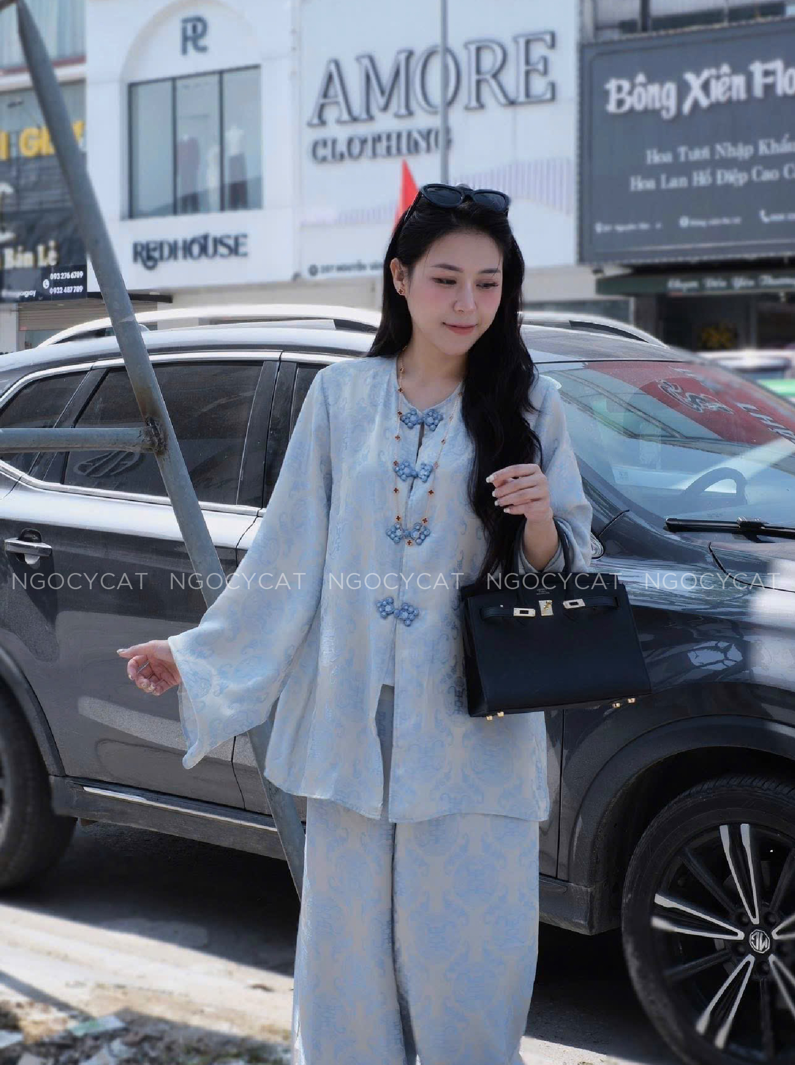 Áo Bà Ba Xanh Dương Tơ Tằm Nha Xá 