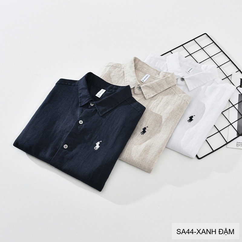 SA44 - Áo sơ mi nam tay ngắn vải lanh thoáng mát phong cách Nhật, cổ lật thêu logo nhỏ_thumbnail_21