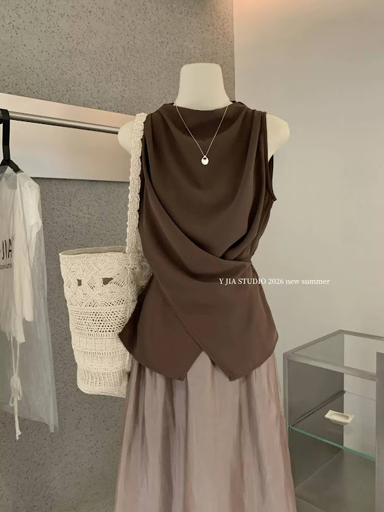 Set áo zile vạt đan + chân váy tơ dáng xòe dài YJIA_thumbnail_3