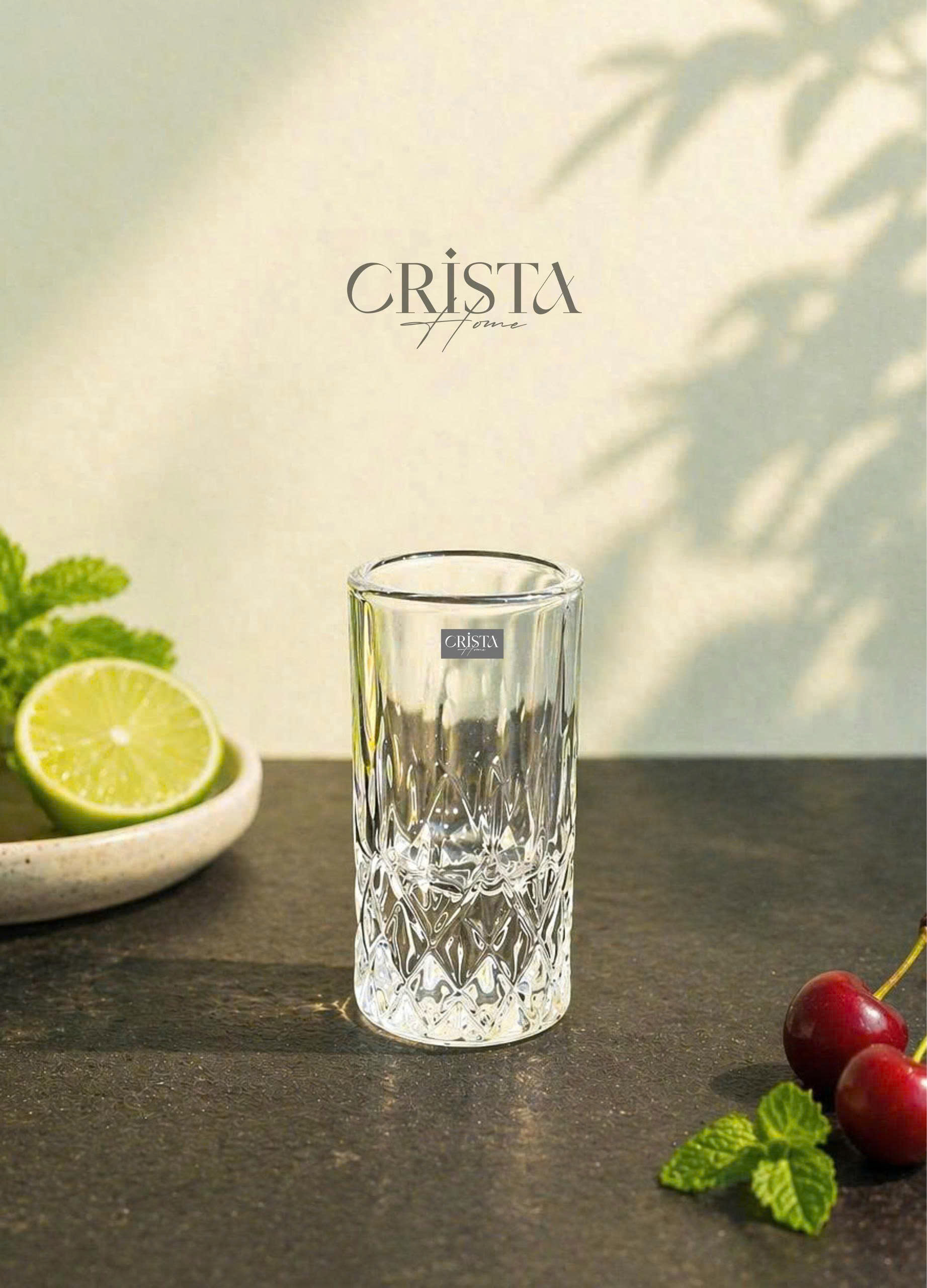 Bộ 6 ly rượu thủy tinh vân kim cương 30ml CRISTA HOME