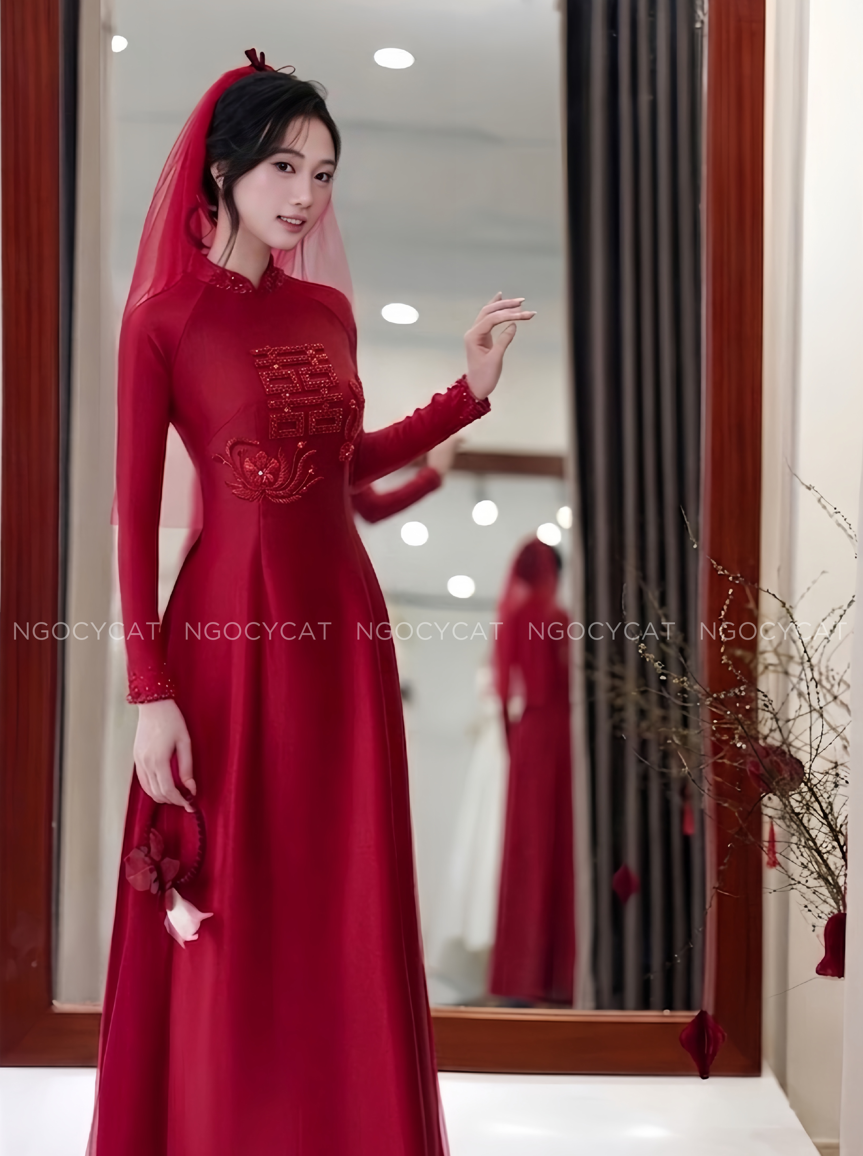 Áo Dài Dâu Rể Đỏ Hỷ Vuông Lưu Sa_thumbnail_1