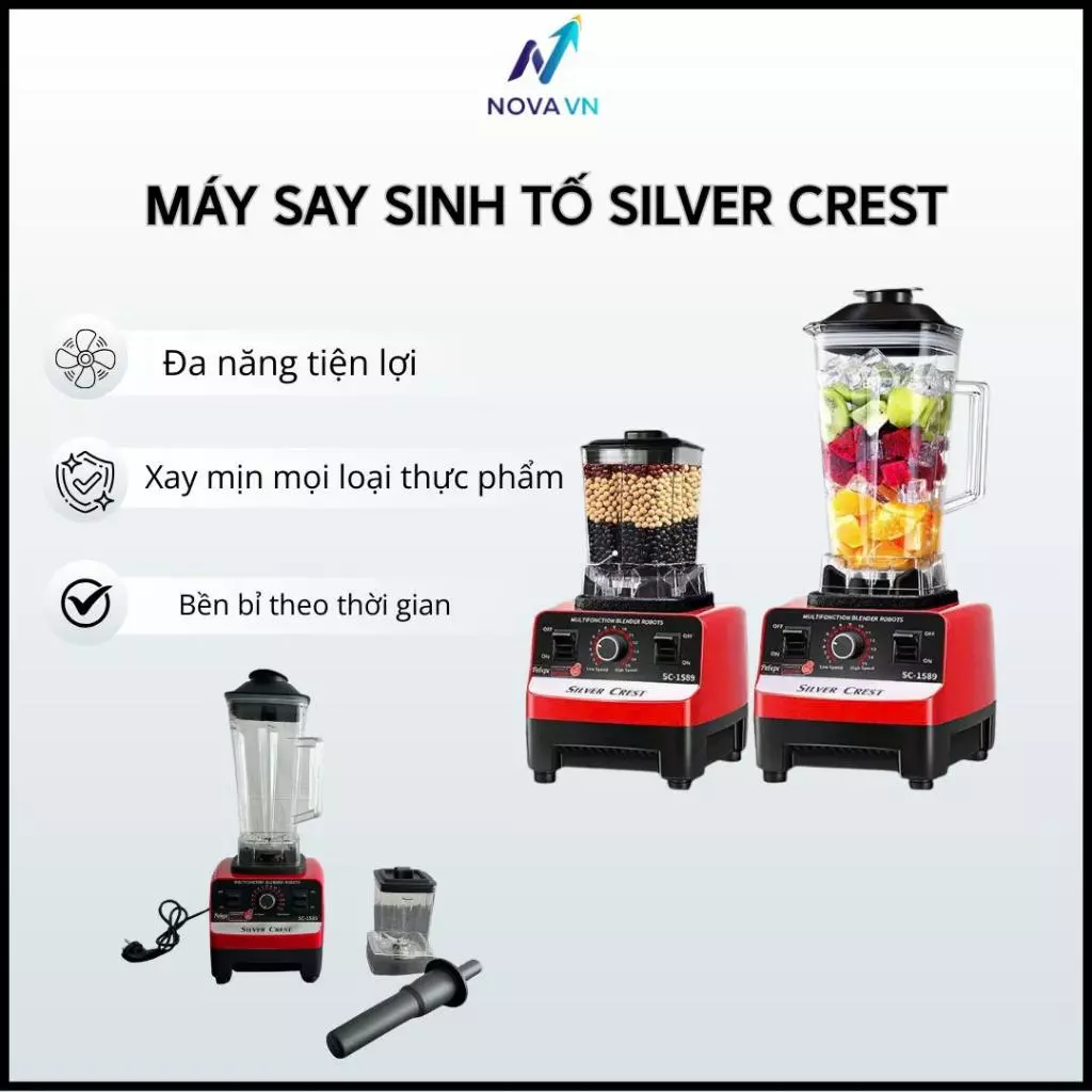 Máy xay sinh tố Silver Crest SC-1589 – 2 cối xay, công suất 4500W
