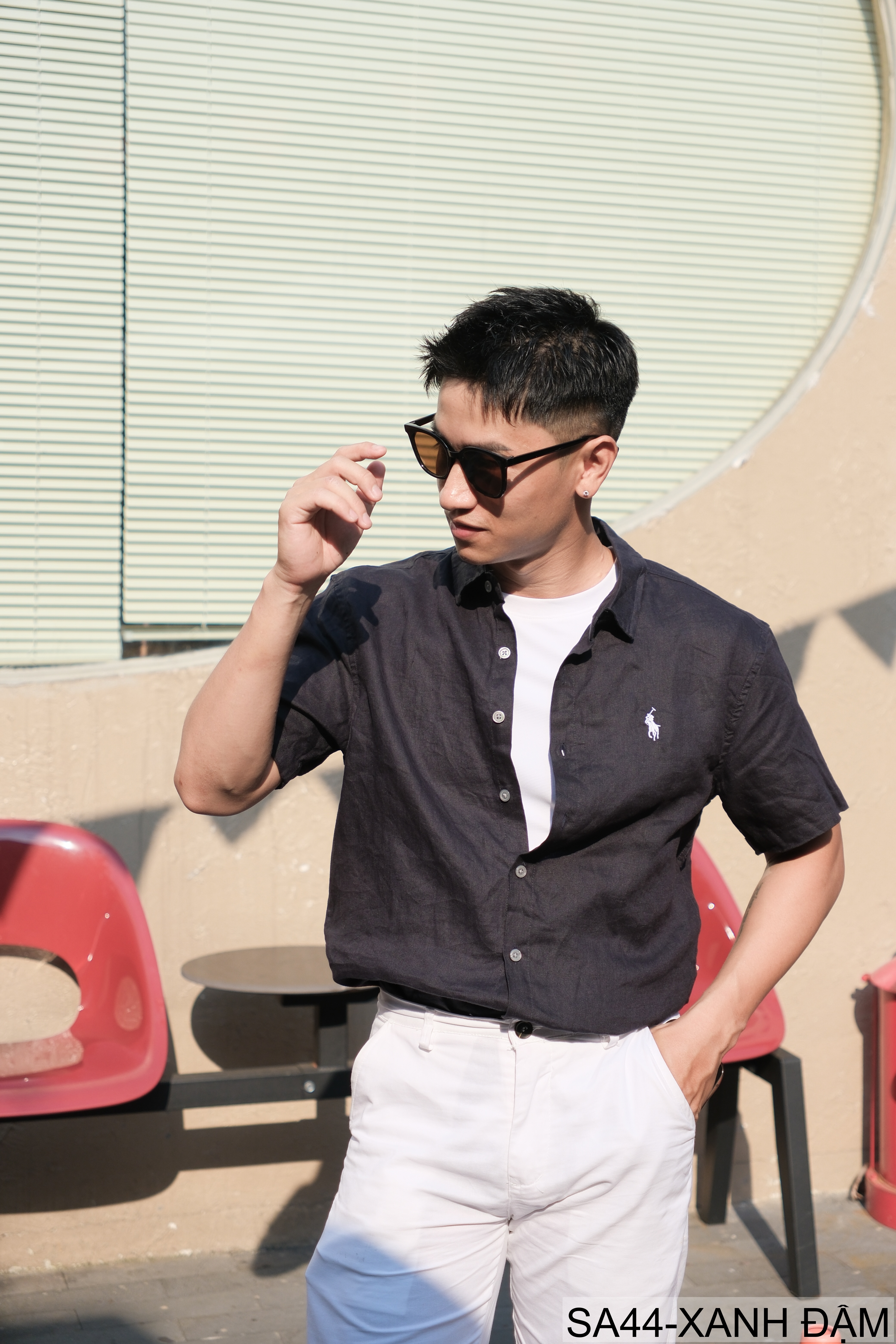 SA44 - Áo sơ mi nam tay ngắn vải lanh thoáng mát phong cách Nhật, cổ lật thêu logo nhỏ_thumbnail_18