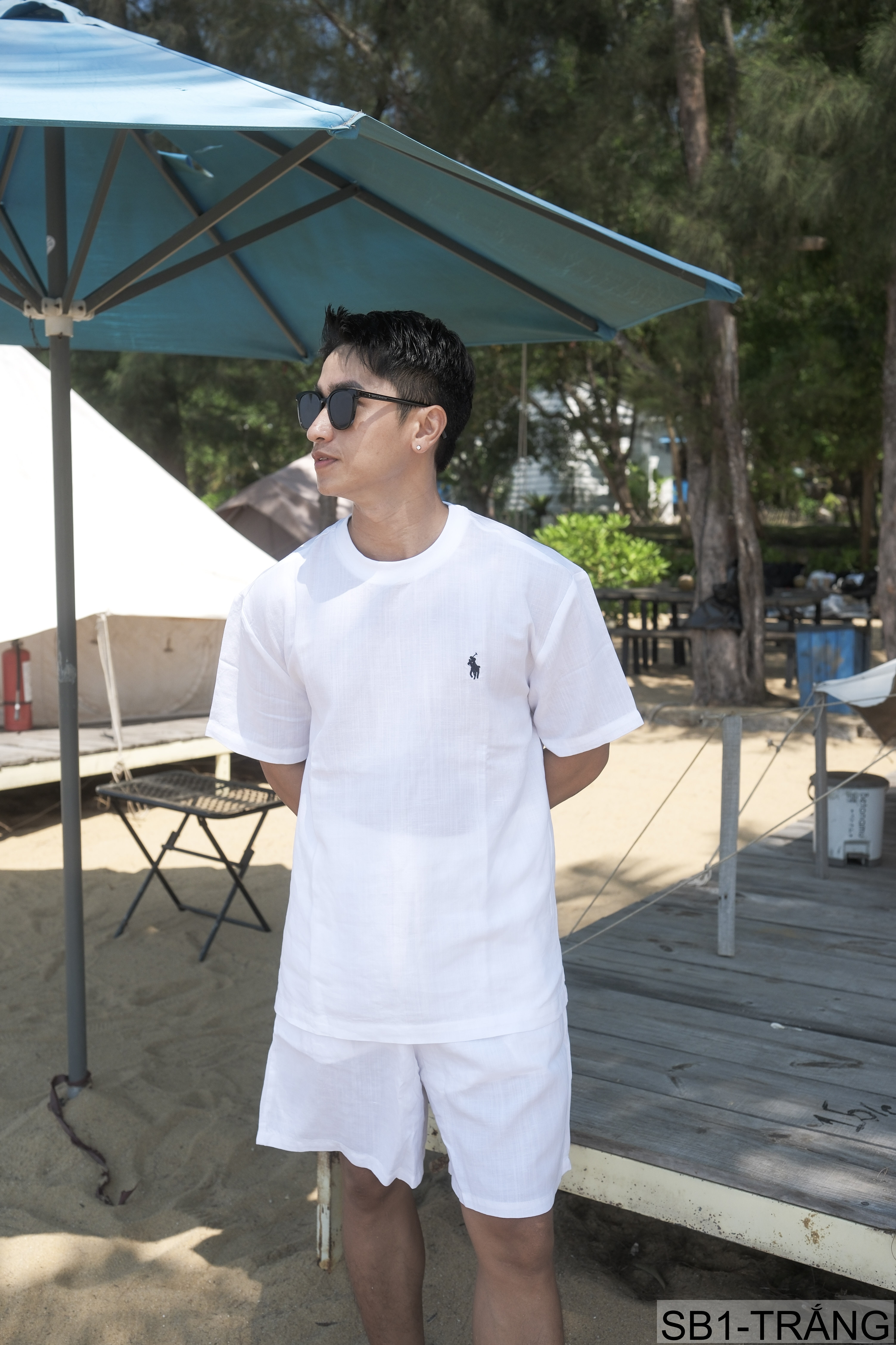 SB1 - Bộ đồ nam mùa hè chất liệu Tencel & linen mát lạnh, phong cách Mỹ cổ điển, áo thun tay ngắn + quần short_thumbnail_3