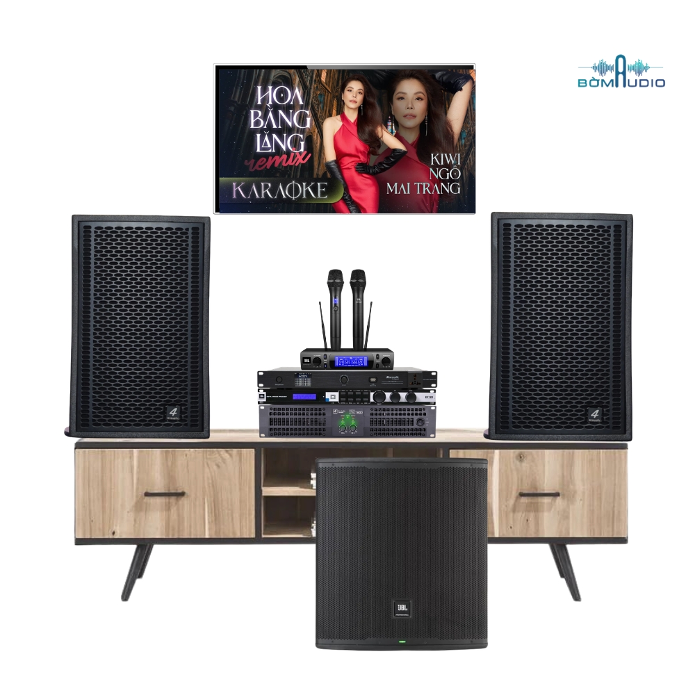 Combo Karaoke 4J7 Vang Số JBL KX180A + Micro JBL VM300 + Cục Đẩy 4ACOUSTIC SQ 1600 + Loa 4ACOUSTIC DR12 + Loa Subwoofer JBL EON718S + Quản Lý Nguồn DBACOUSTIC SP10PLUS