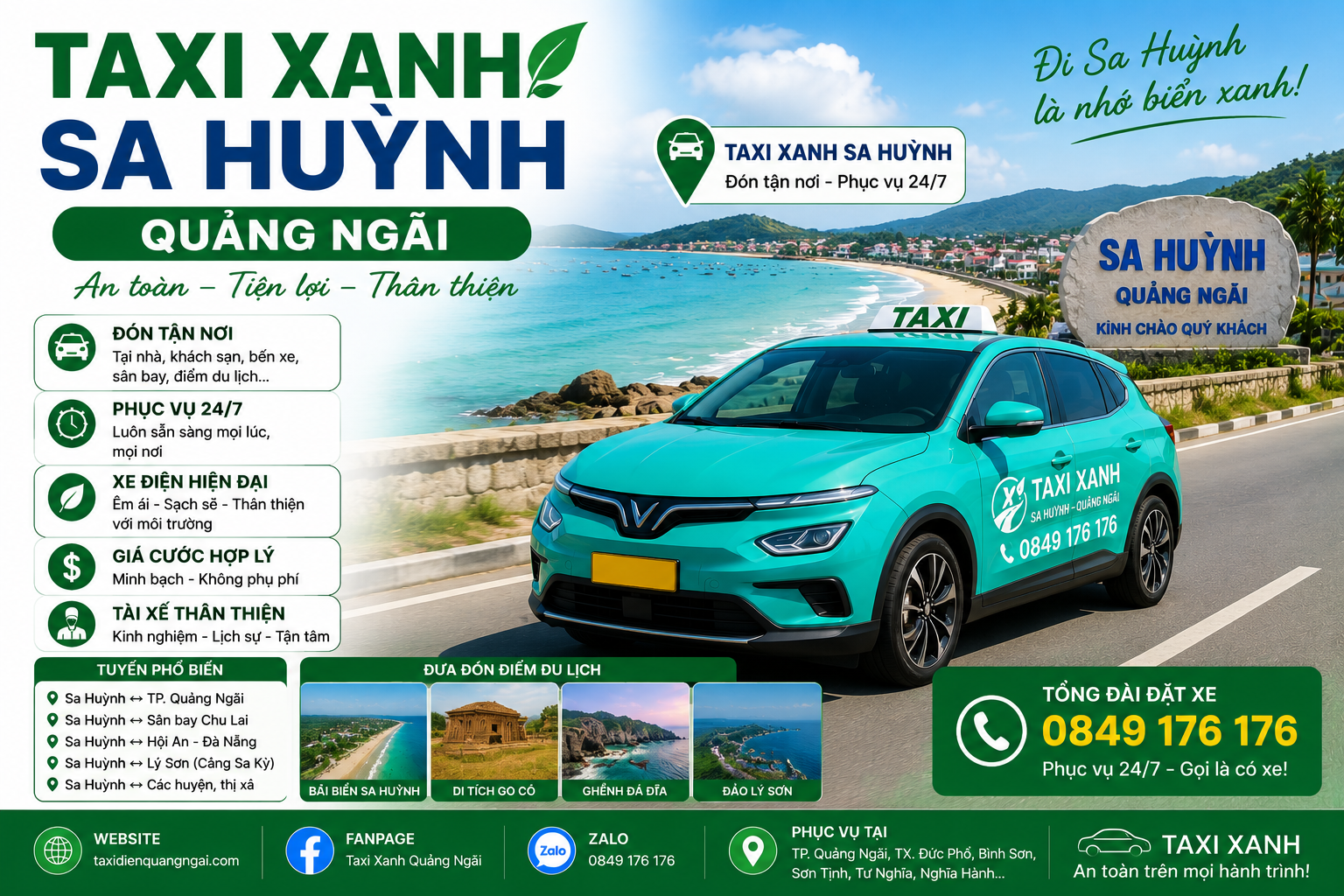 Taxi Xanh Sa Huỳnh Quảng Ngãi: Đặt Xe Điện Giá Rẻ Uy Tín