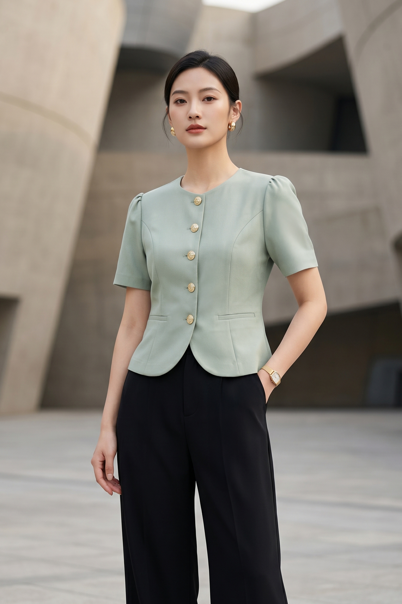 Áo sơ mi croptop 26109 ghi đá