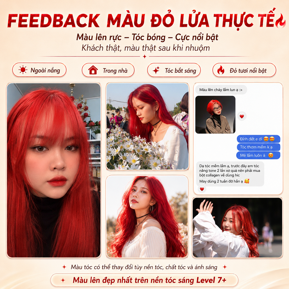 Thuốc Nhuộm Tóc Màu Đỏ Lửa (Đỏ Tươi) Rực Rỡ Tôn Da - Cần Tẩy/Nâng Tone - Kèm Oxy Trợ Nhuộm Dụng Cụ Tại Nhà_thumbnail_5