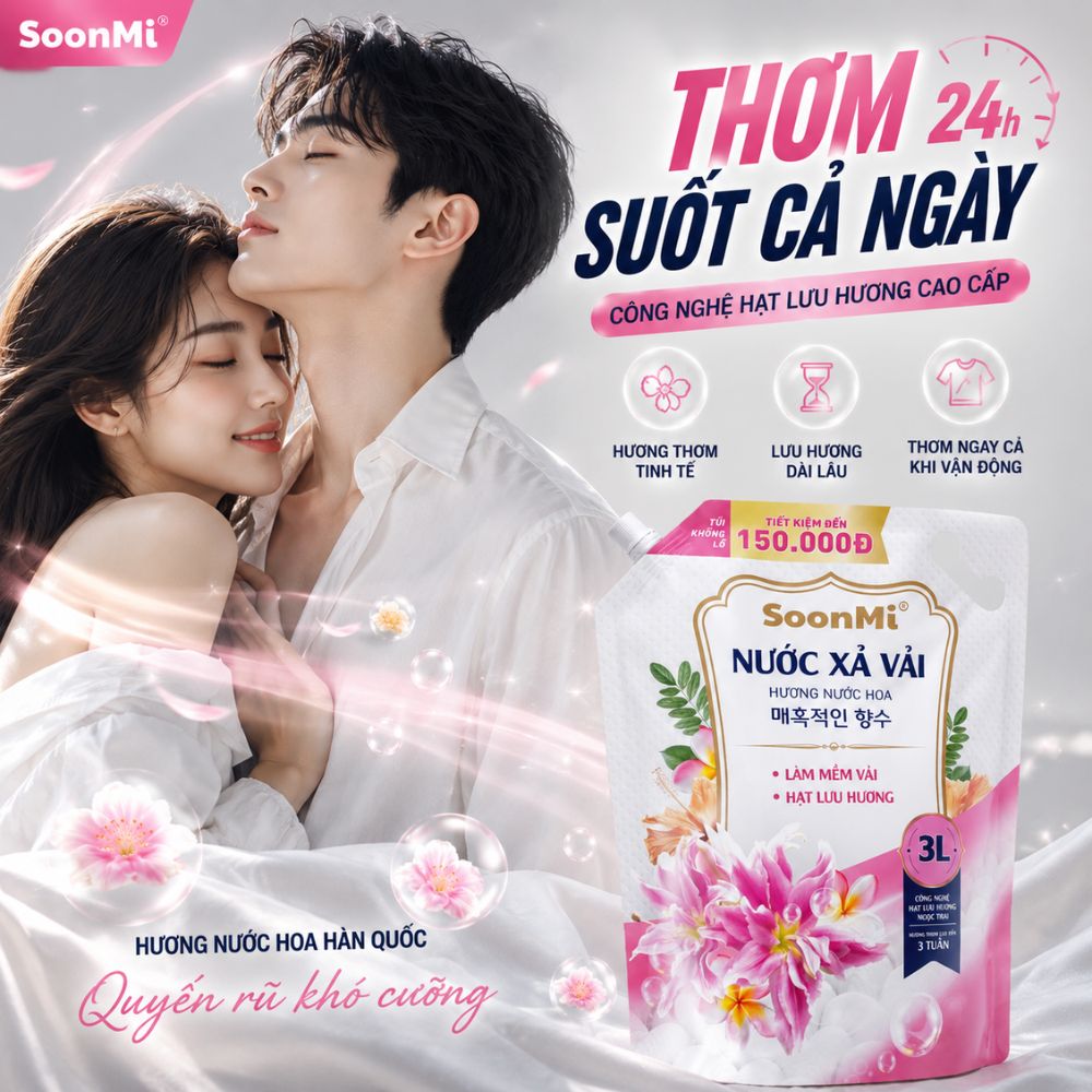 Nước Xả Vải Soonmi 3kg - Hương Nước Hoa -  Bí Quyết Quần Áo Mềm Mại, Ngát Hương Suốt 3 Tuần_thumbnail_3