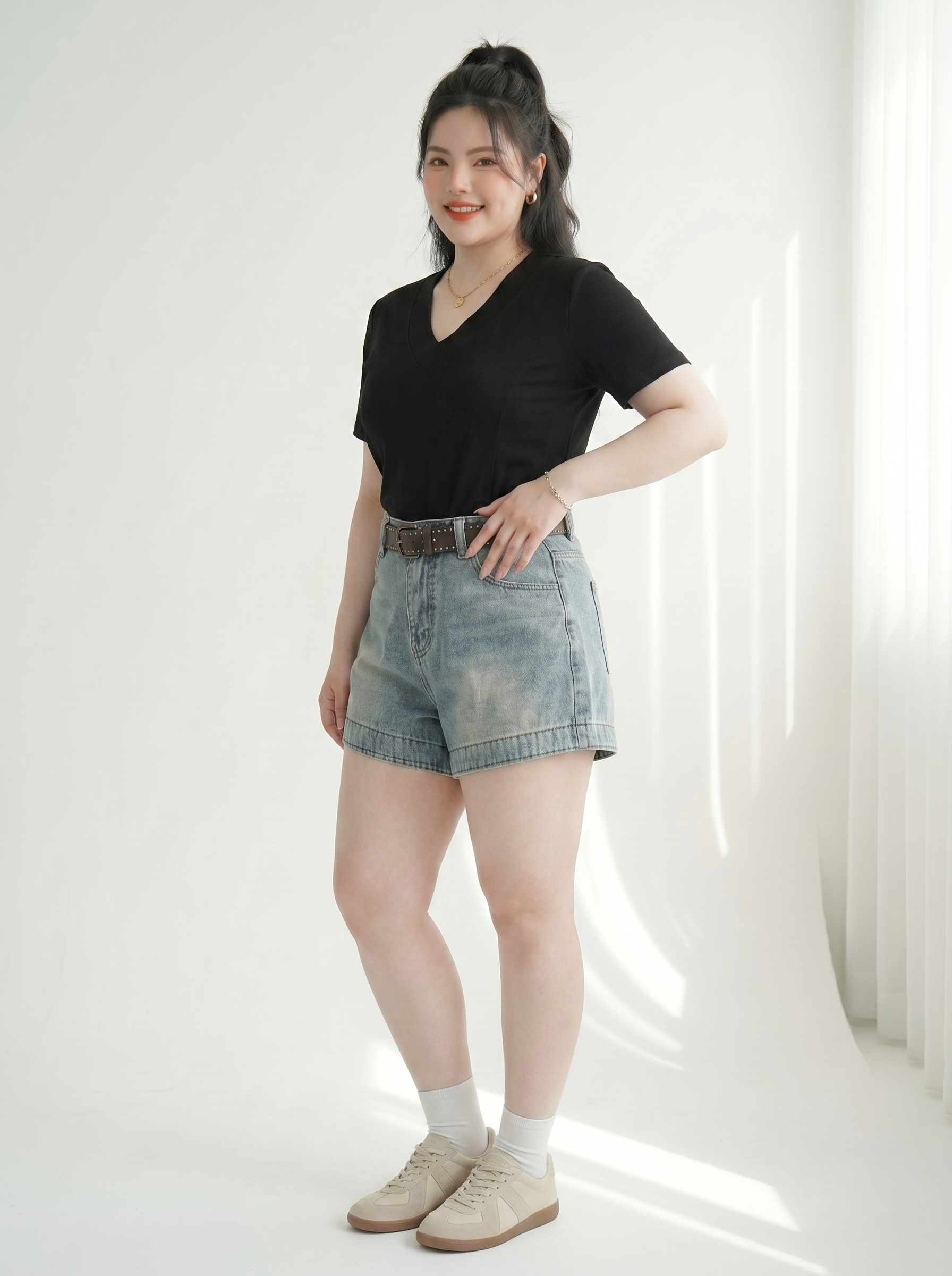 Quần Short Jean Thêu Mèo Nơ Bigsize Ống Rộng Vừa Gọn Đùi Dễ Phối - Xanh Jean - Size 30-35 - T-QSJ1321_thumbnail_5