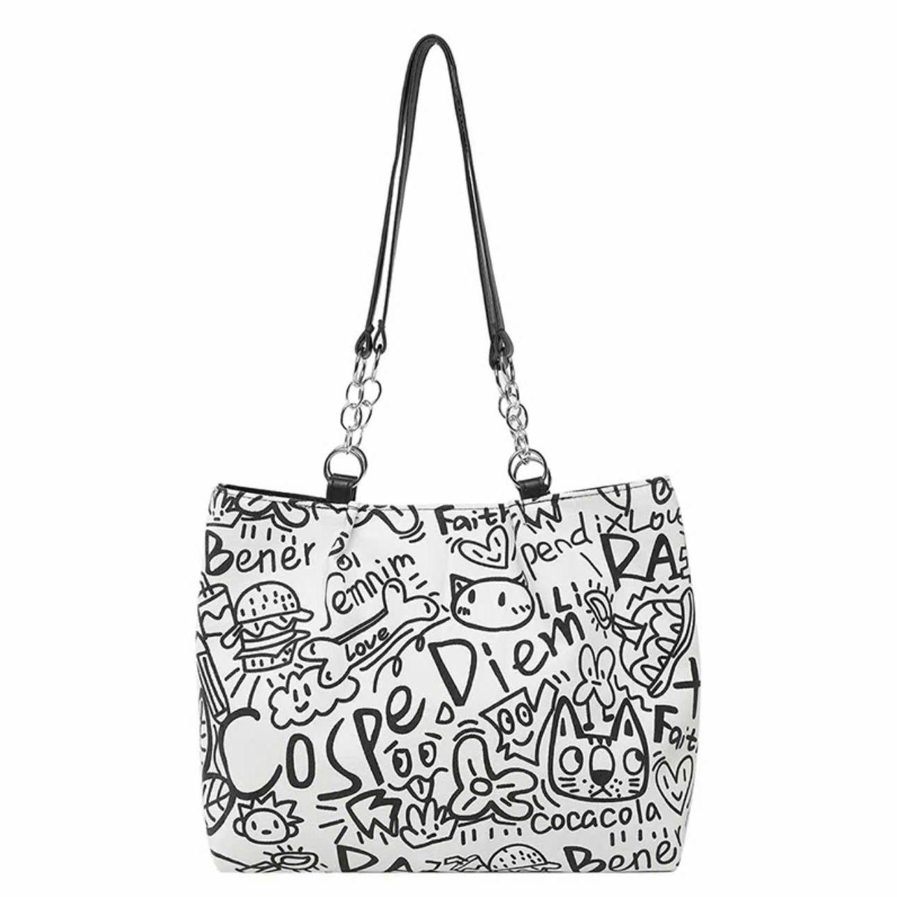 Túi Tote Nữ Cunbag Họa Tiết Graffiti Kèm Gấu Bông Cute Túi Đeo Vai Phong Cách Hàn Quốc Ulzzang Thời Trang Đi Học Đi Chơi Siêu Xinh CUN004_thumbnail_2