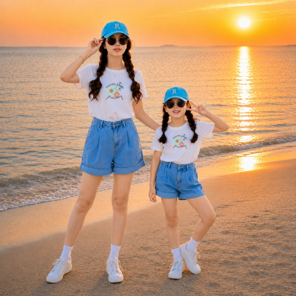 Áo đôi Mẹ & Bé Gái hình hoa, chữ "Never stop growing"  - Loza G0178