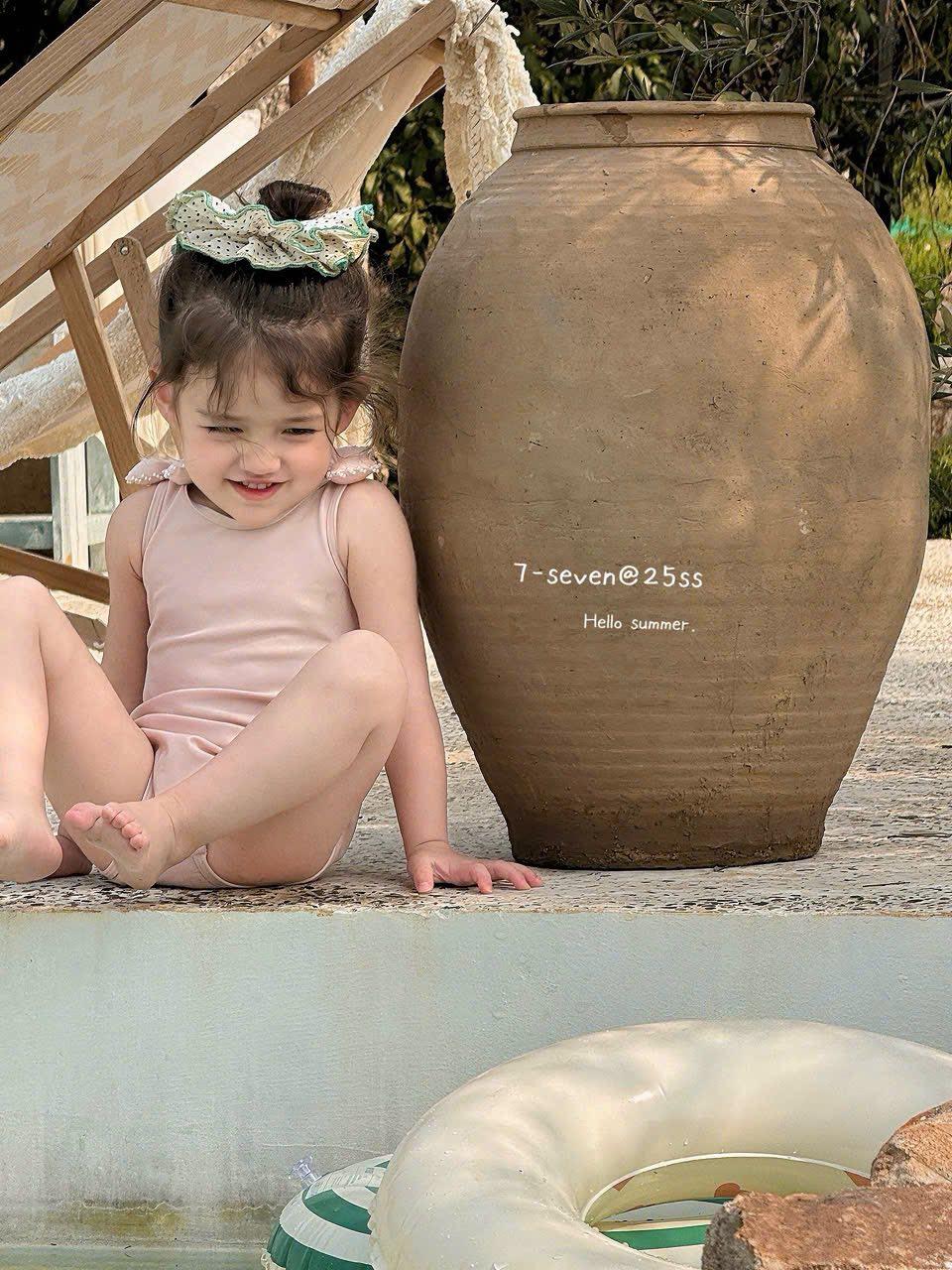 A153 - Set bơi liền sát nách hồng đính nơ hãng Seven